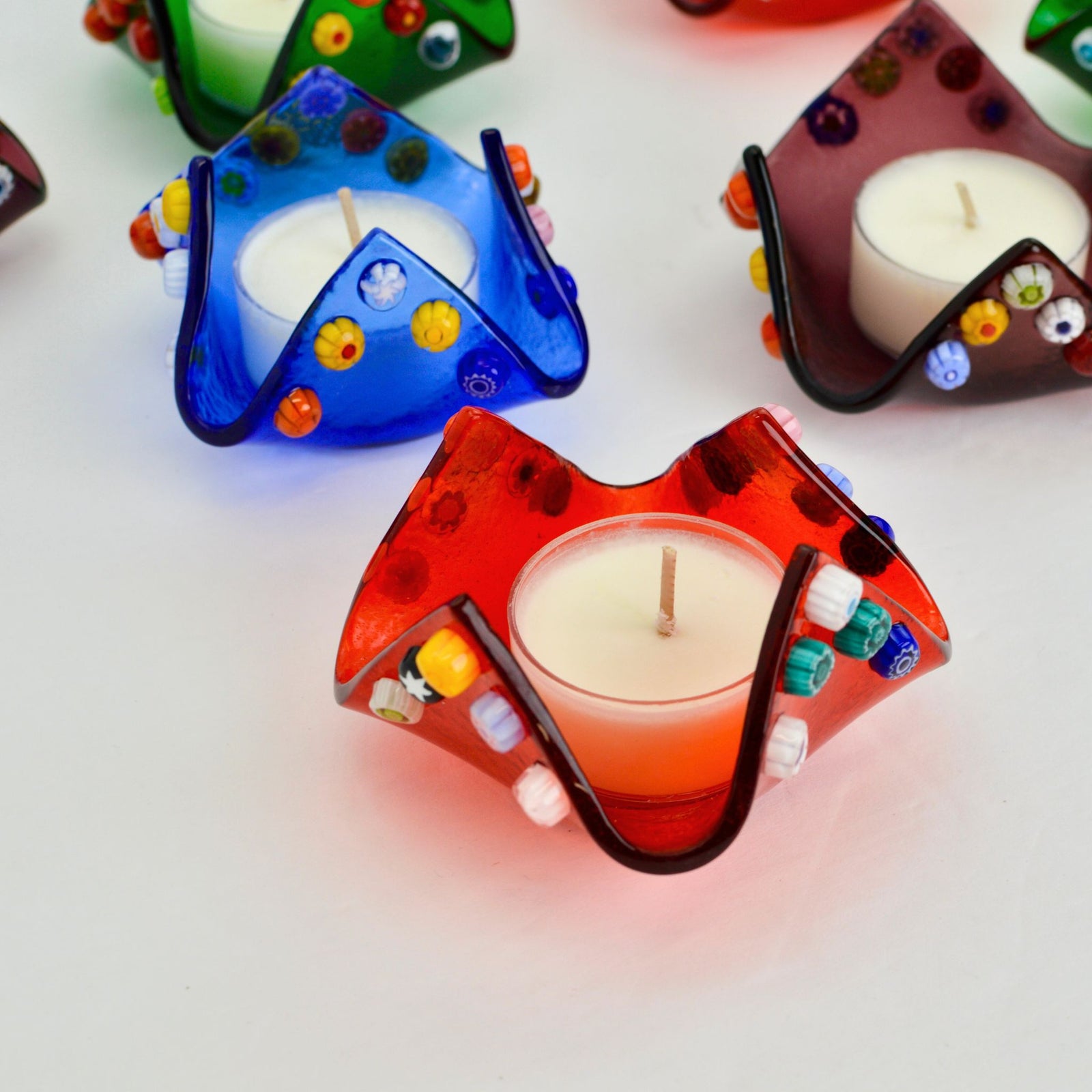 Murano Glass Millefiori Candle Votive Holder, Made in Italy - My Italian Decor