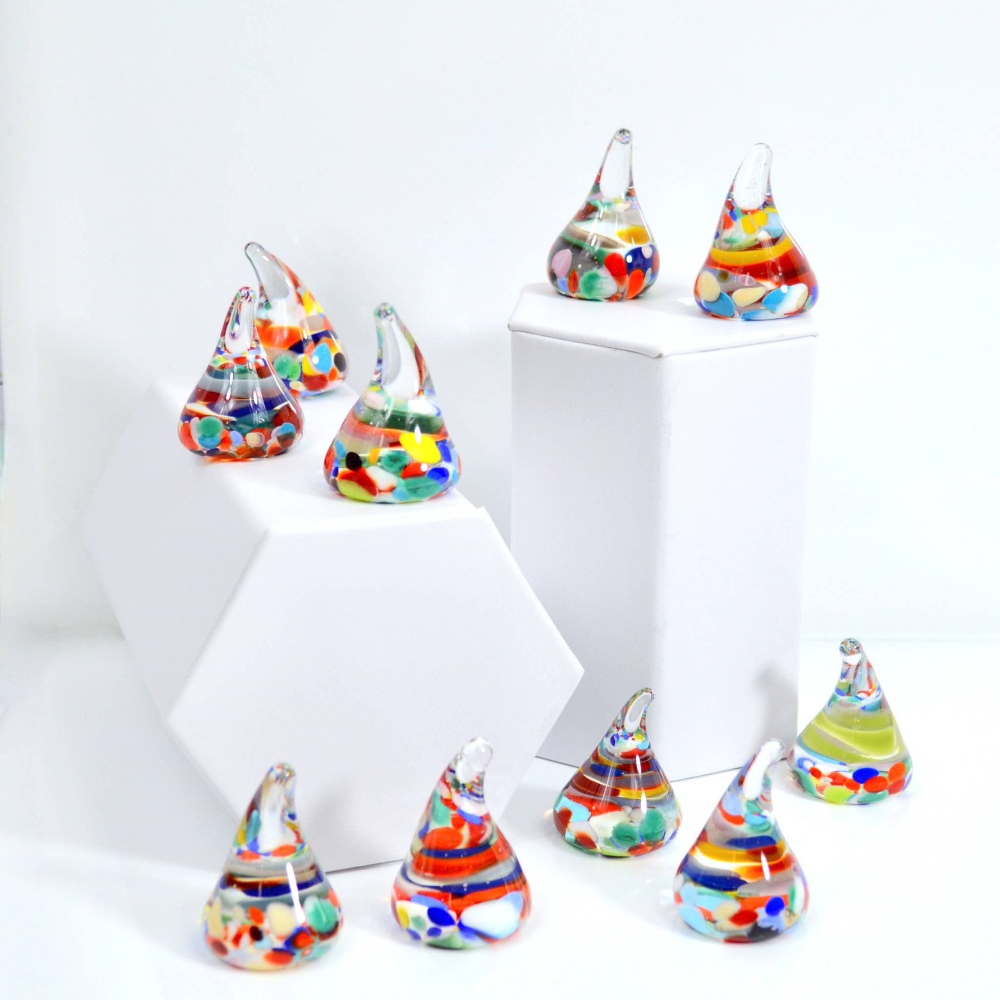 Set of 10 Murano Glass Italian sweets by MyItalianDecor, colorful artificial candy in a decorative display.