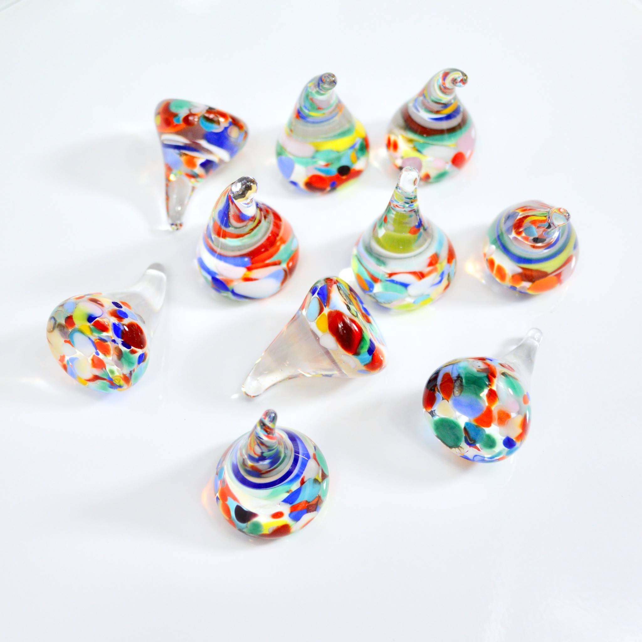 Set of colorful Murano glass Italian sweets resembling candies, crafted by MyItalianDecor, displayed in a group.