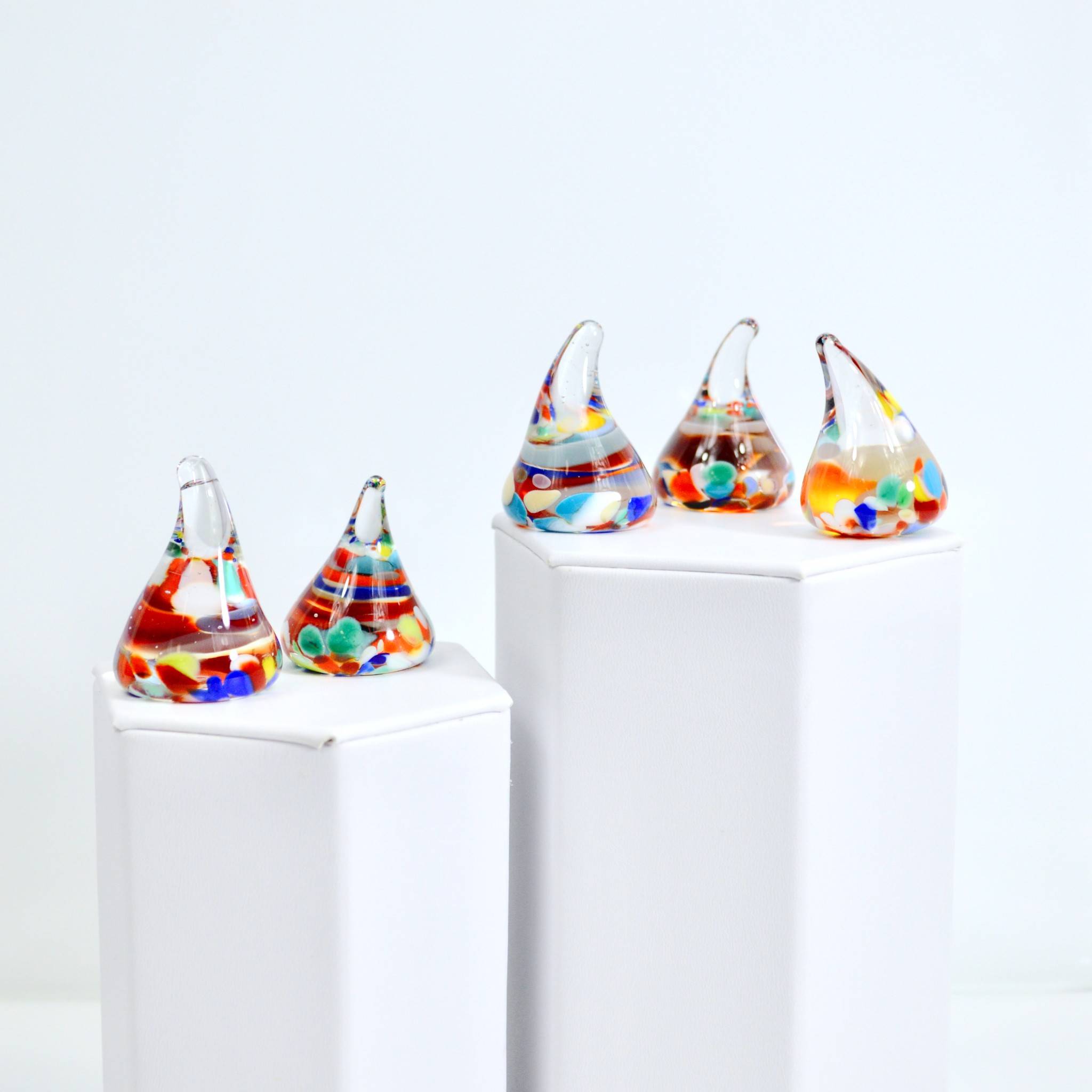 Set of colorful Murano glass Italian sweets by MyItalianDecor, handcrafted artificial candies in a decorative display.