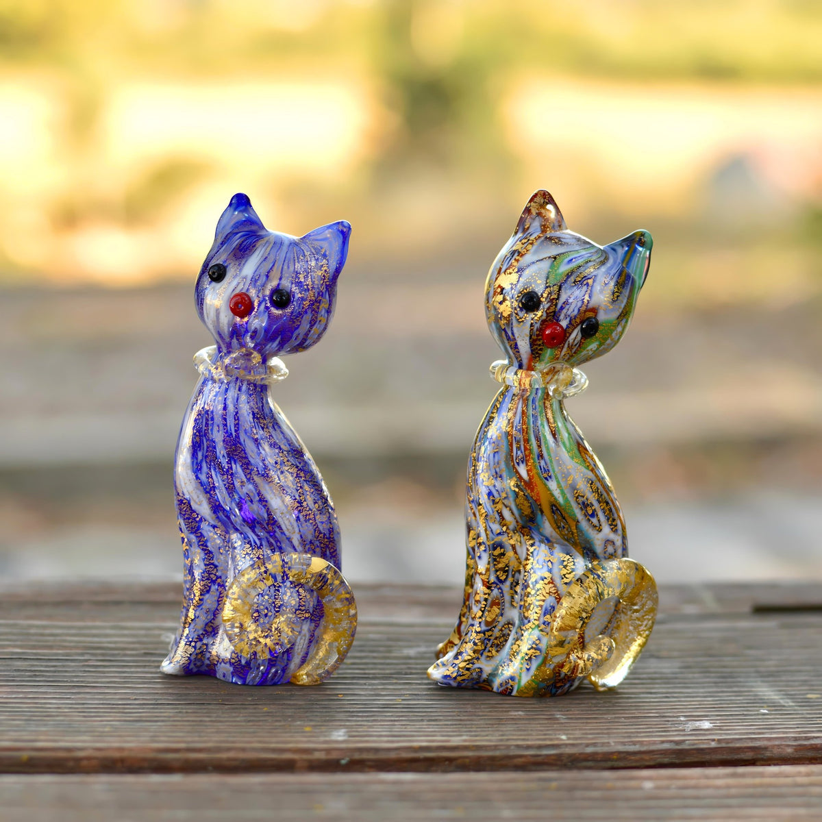 Murano Glass Kitty Cat Figurine, Millefiori, solid glass lampwork, Made in Italy