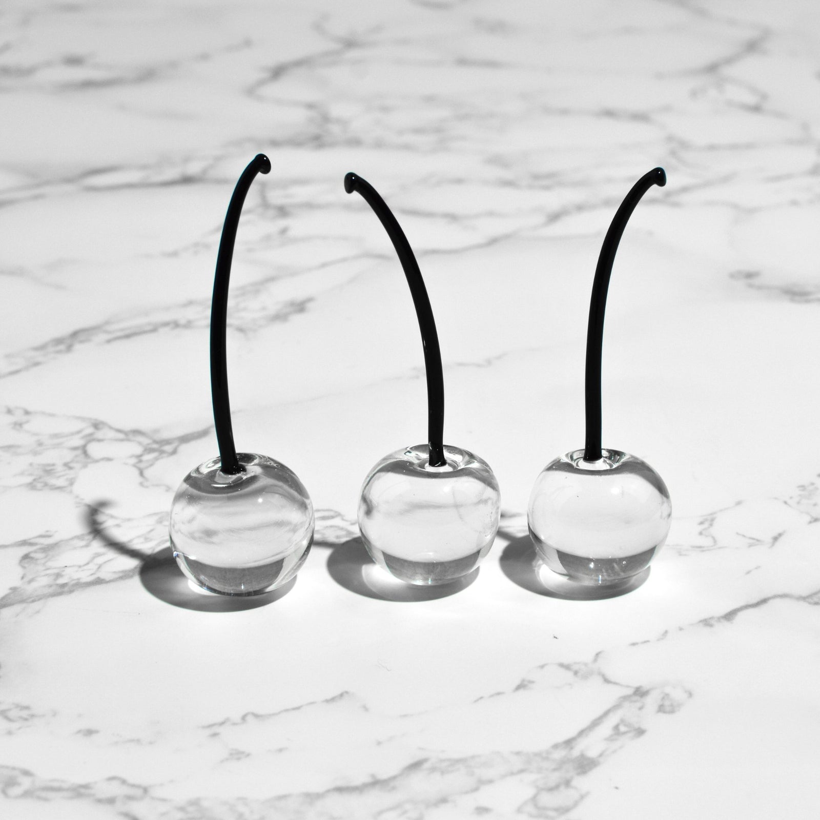 Set of clear Murano glass cherries, artificial decorative flora from Italy, in a 3 or 5-piece arrangement by MyItalianDecor.