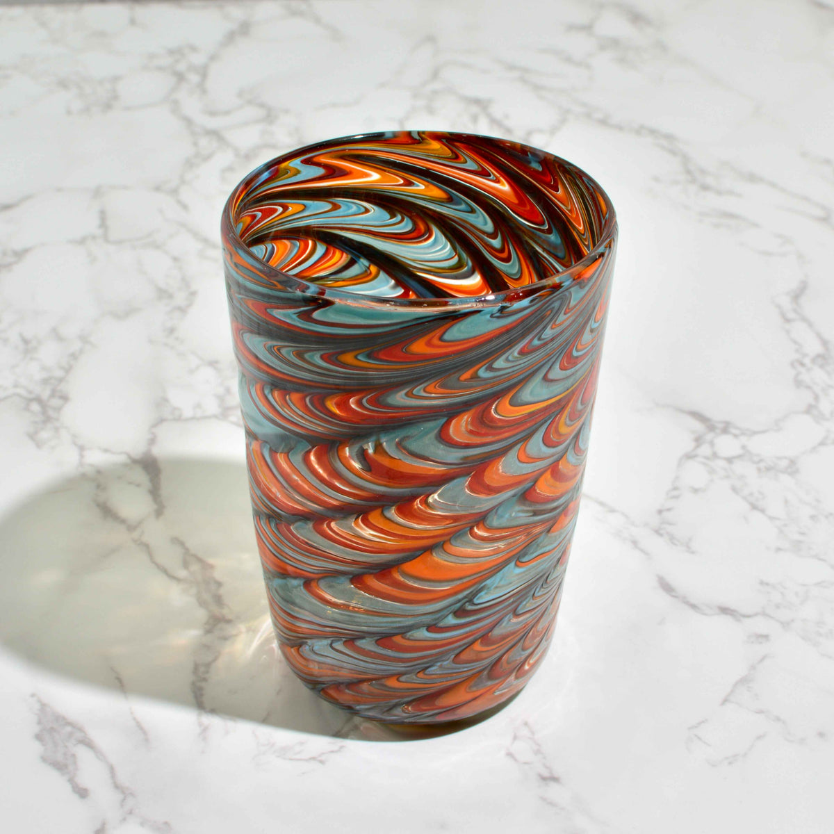 Pavone Murano Glass Tumbler, Multi-Dark Marbled Glass