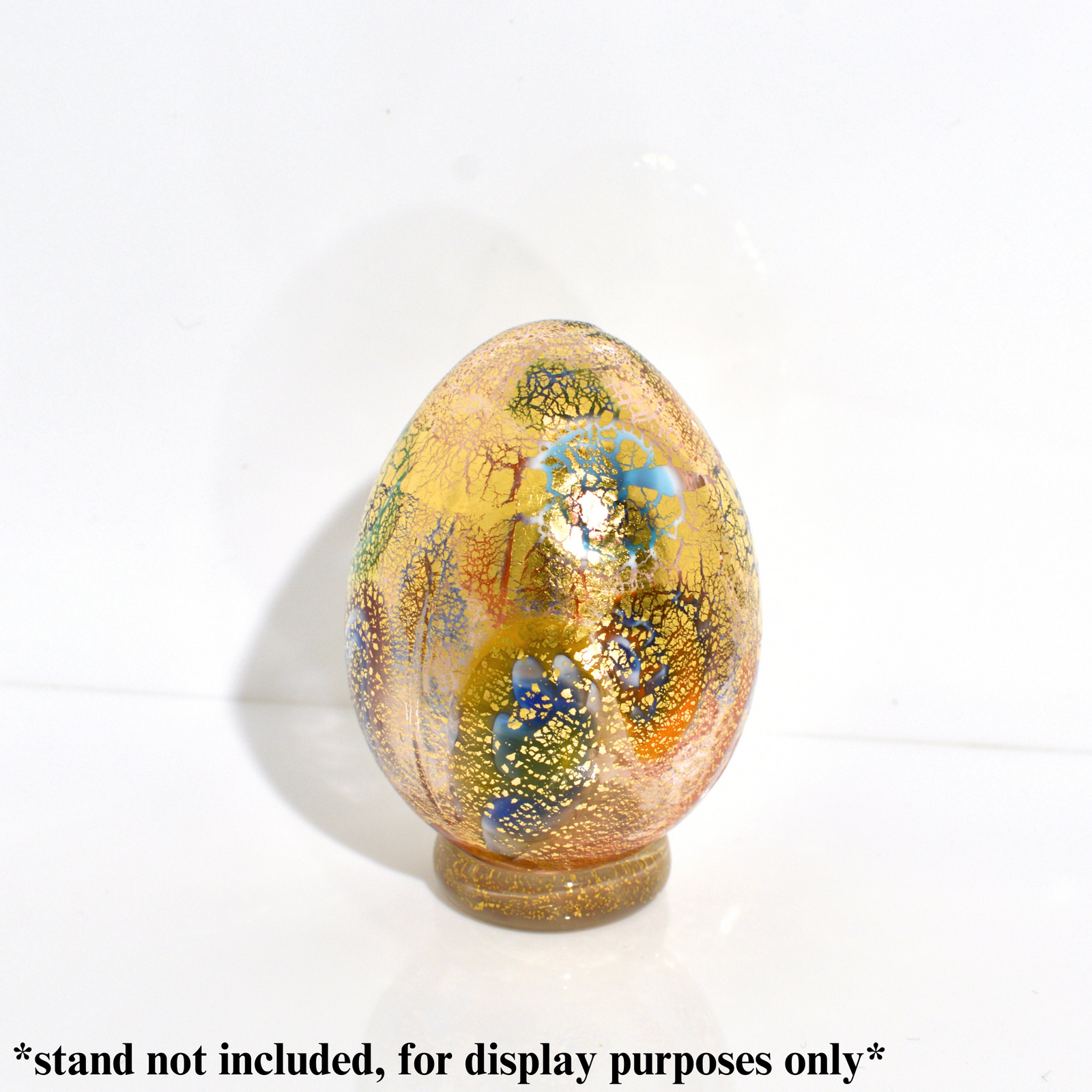 Colorful Murano glass egg figurine made in Italy, handcrafted by My Italian Decor, showcasing vibrant glass artistry.