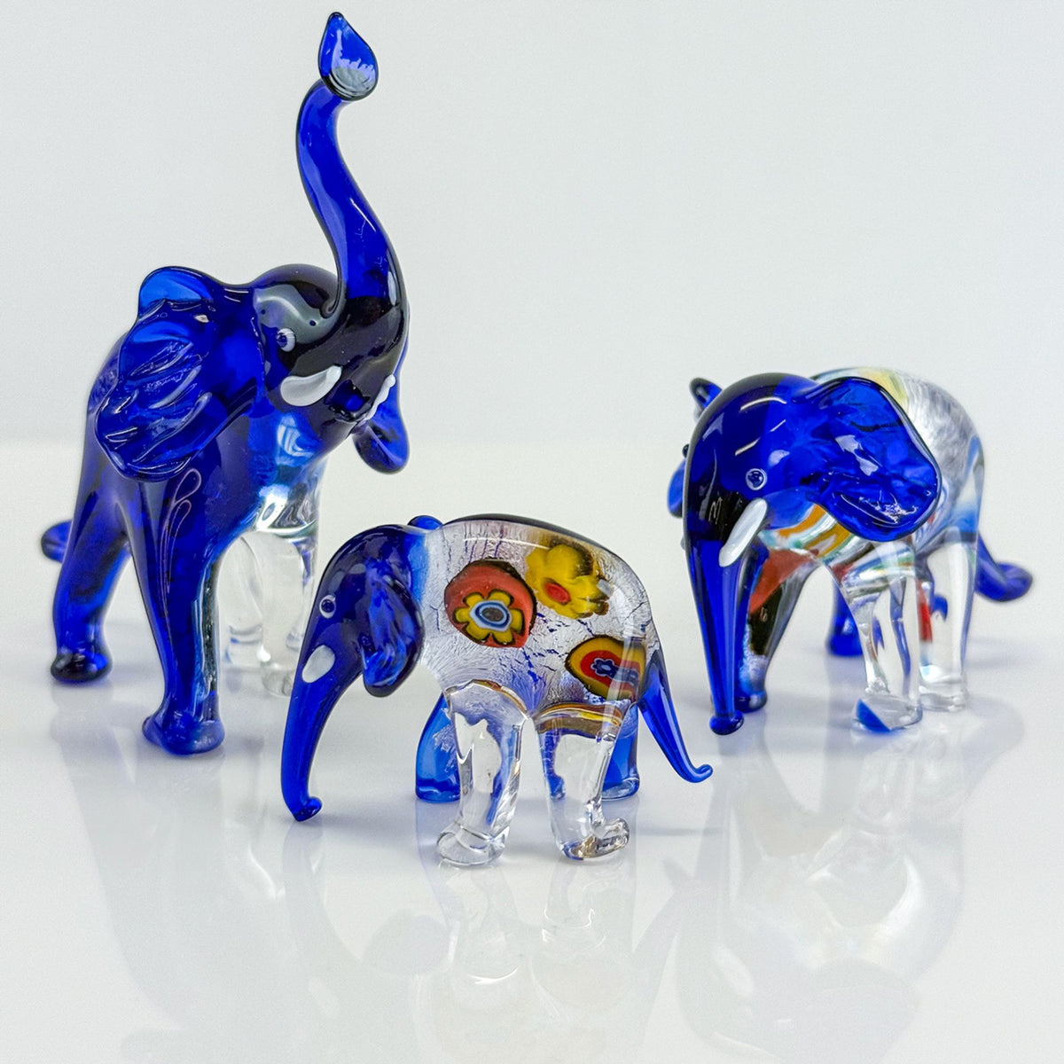 Murano Glass Elephant Family Set with Millefiori - My Italian Decor