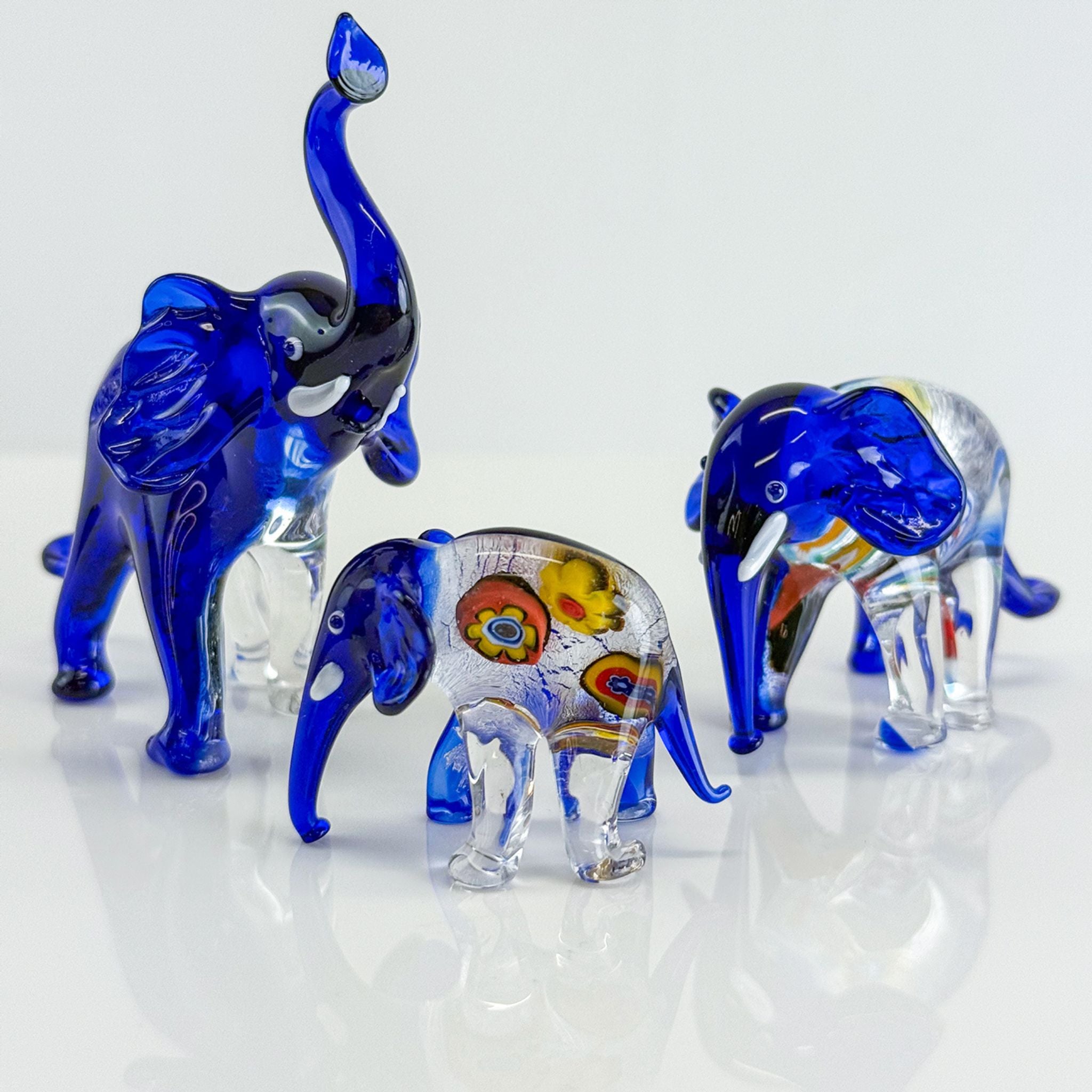 Murano Glass Elephant Family Set with Millefiori - My Italian Decor