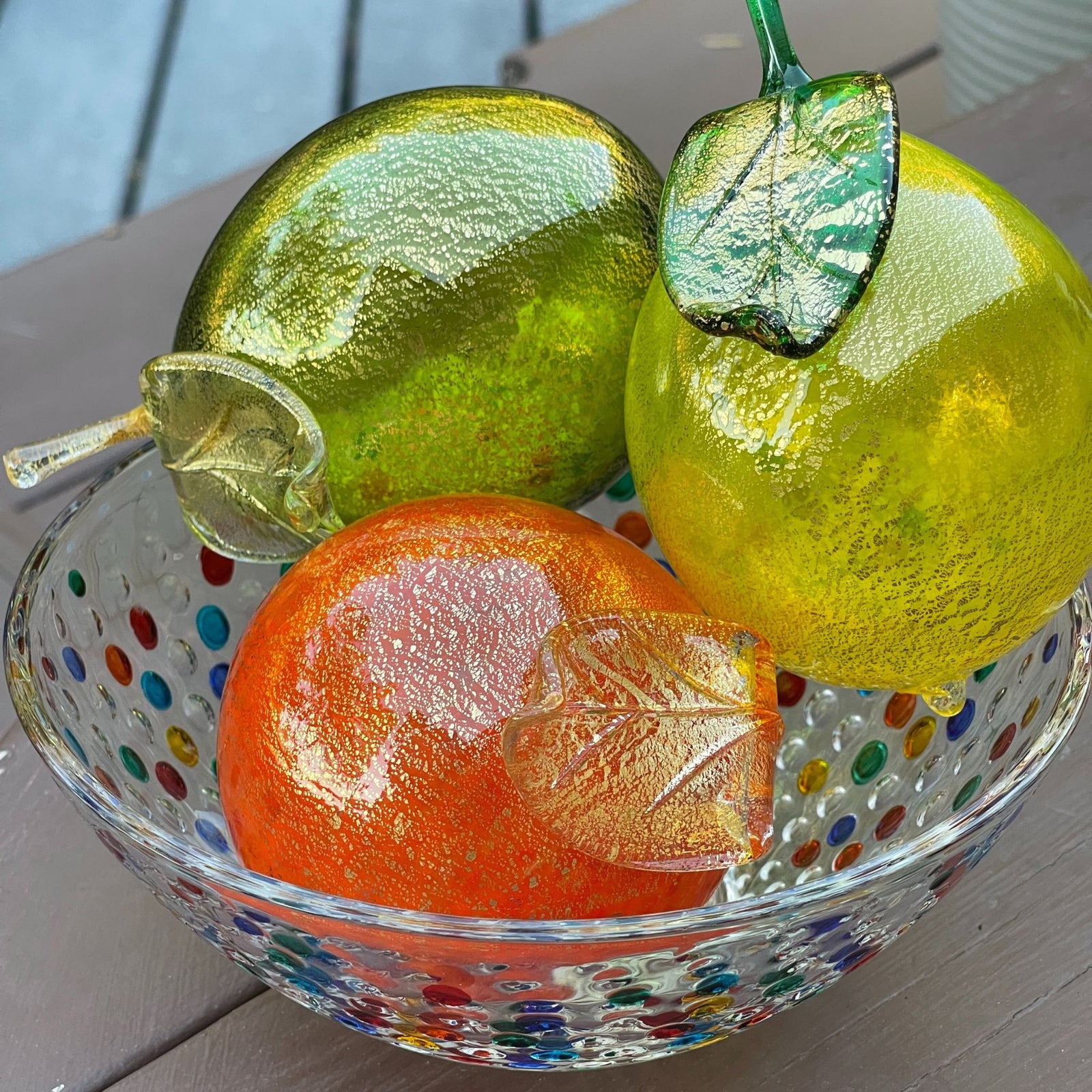 Life-size Murano Glass citrus bundle featuring realistic lemon, lime, and orange artificial flowers by MyItalianDecor.