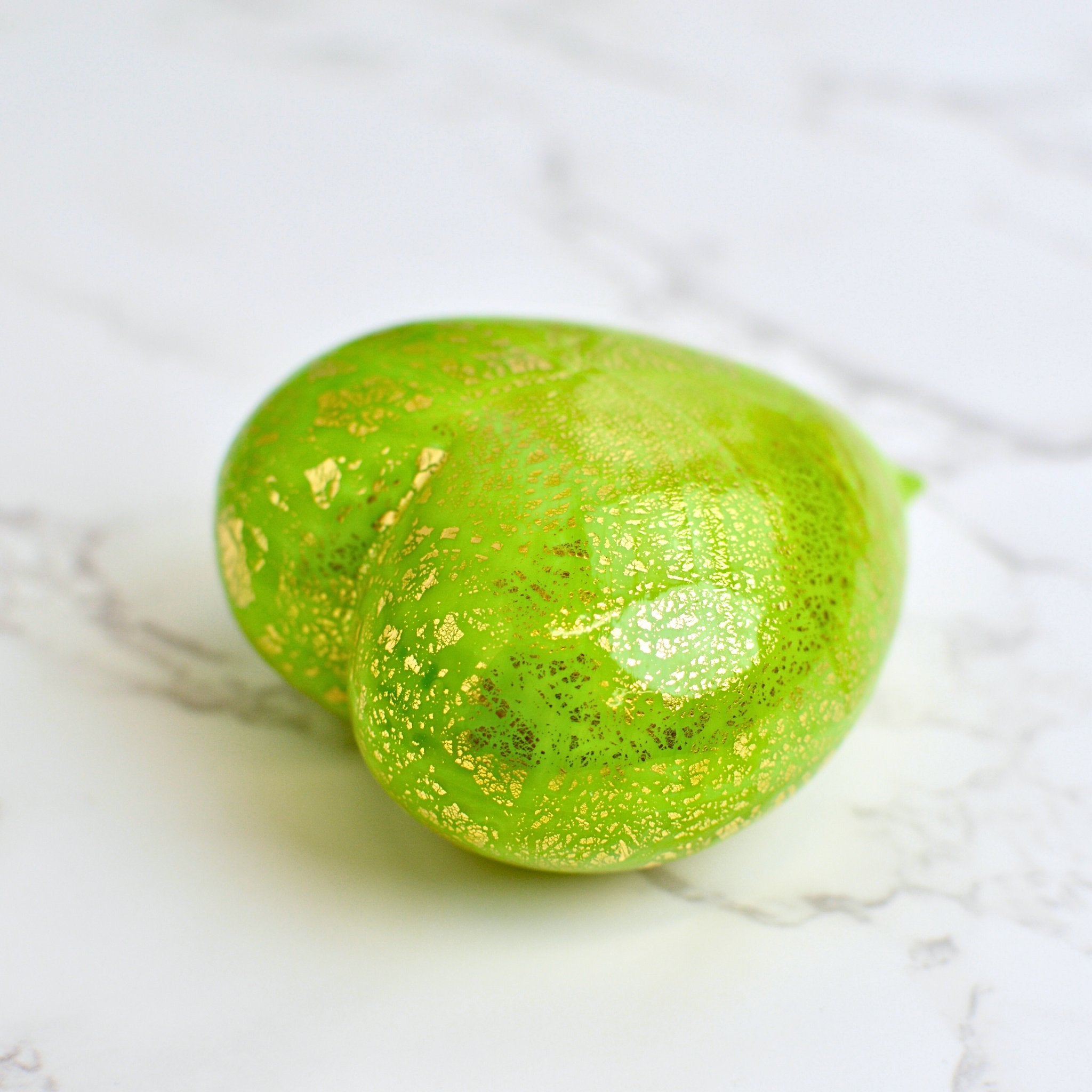 Lime green Murano glass heart figurine with 24-karat gold accents, handcrafted in Italy by MyItalianDecor.