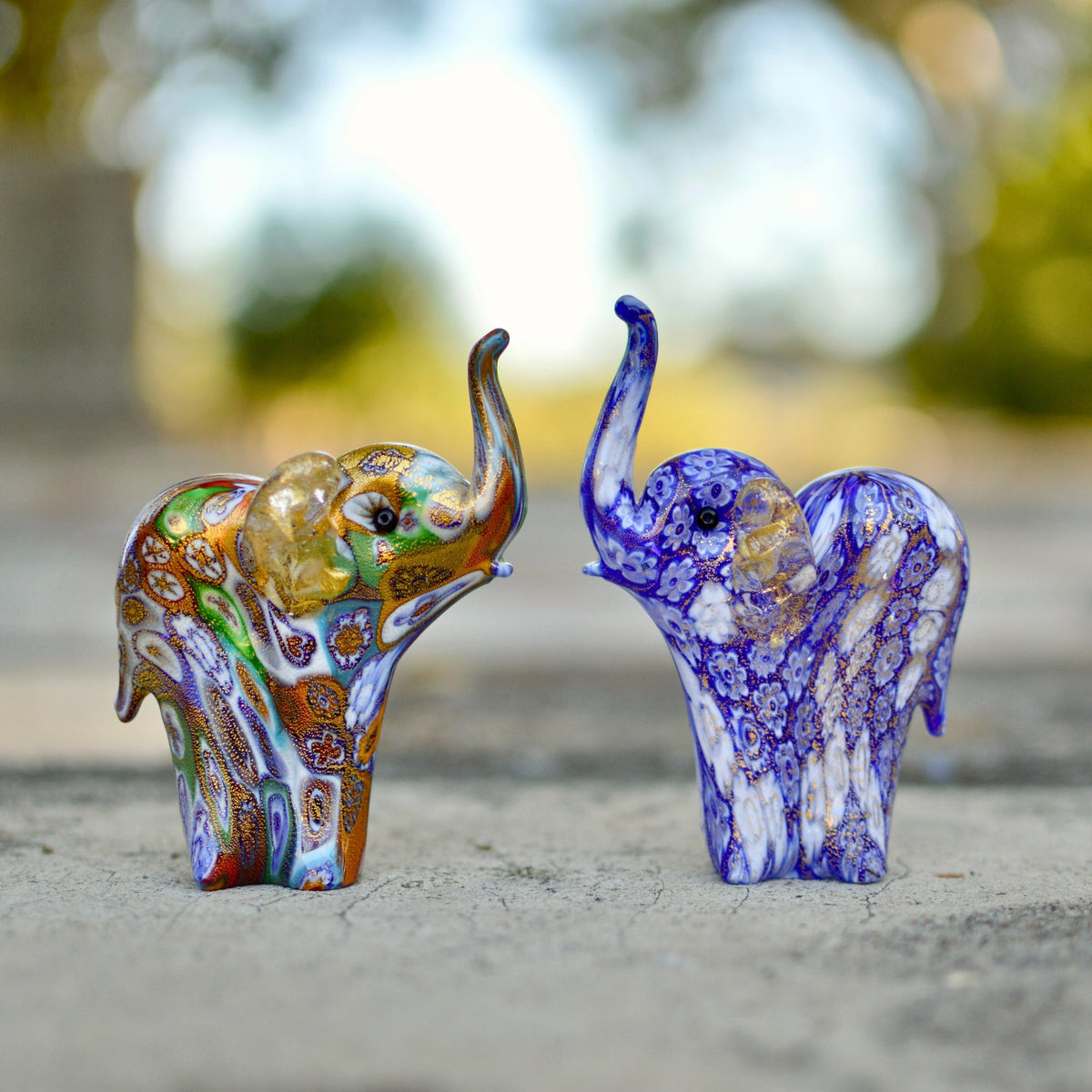 Murano Glass Elephant Figurine, Millefiori, 24k gold, Made in Italy