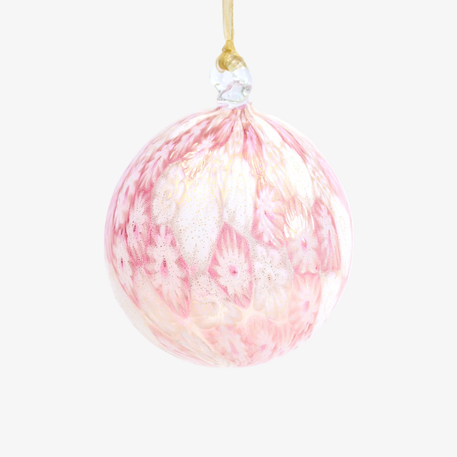 Colorful Murano blown glass Millefiori mosaic holiday ornament featuring intricate patterns in multiple vibrant colors.