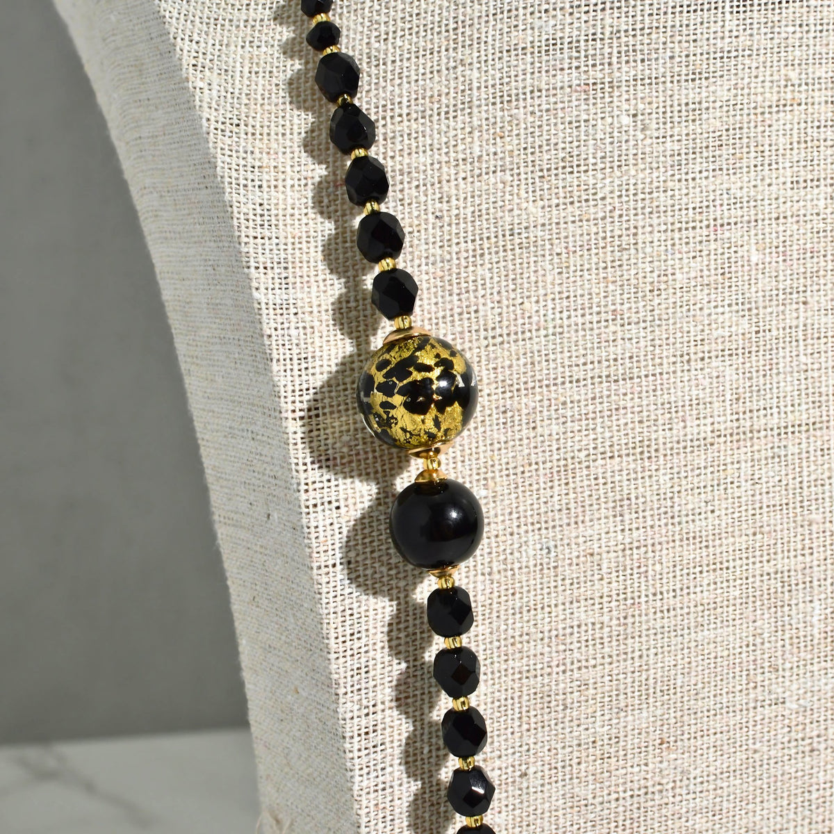 Murano Glass Notte Black &amp; Gold Diamond Bead Necklace