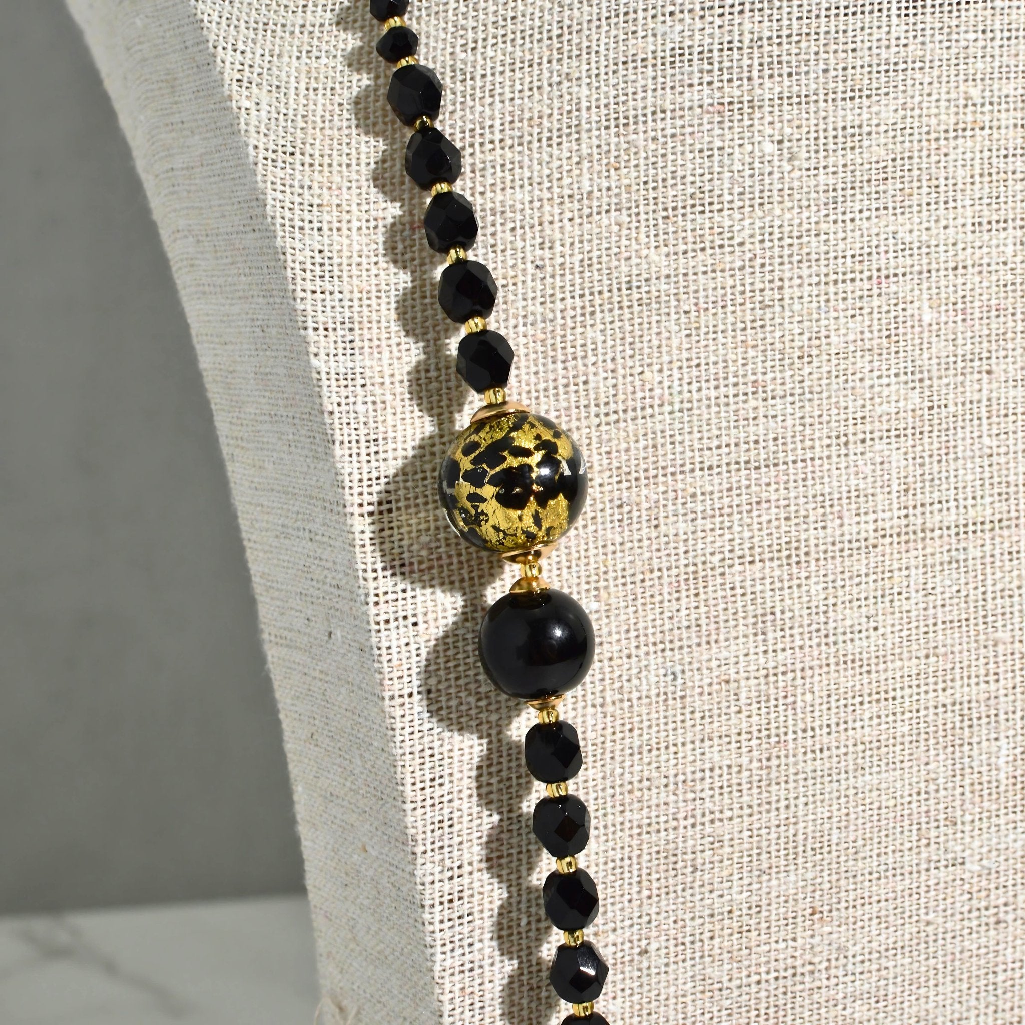 Murano Glass Notte Black & Gold Diamond Bead Necklace - My Italian Decor