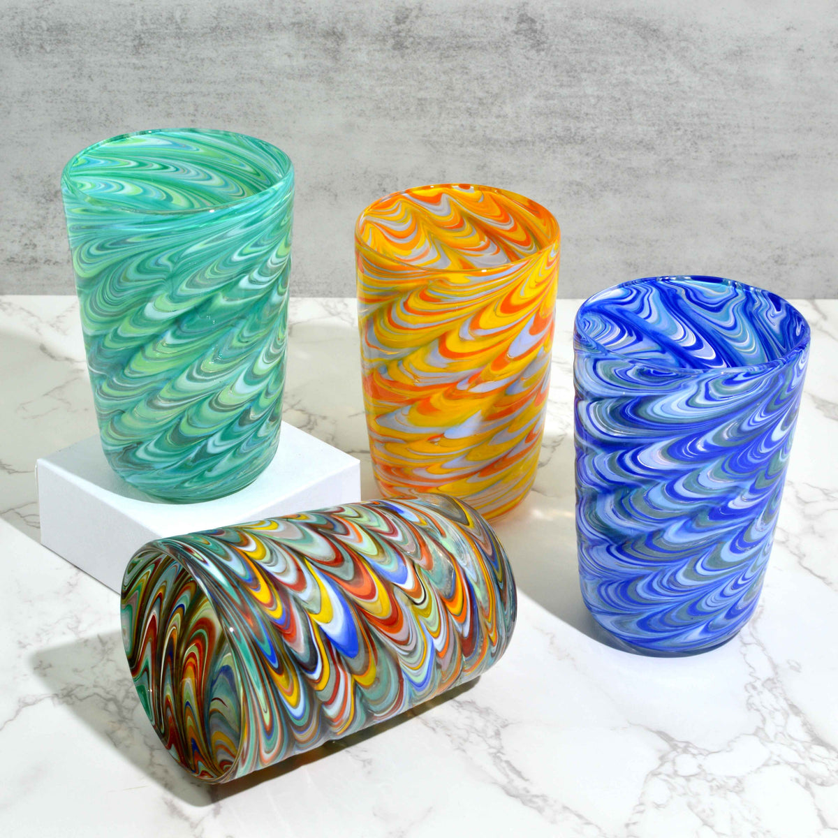 Pavone Murano Glass Tumbler, Multicolor Marbled Glass