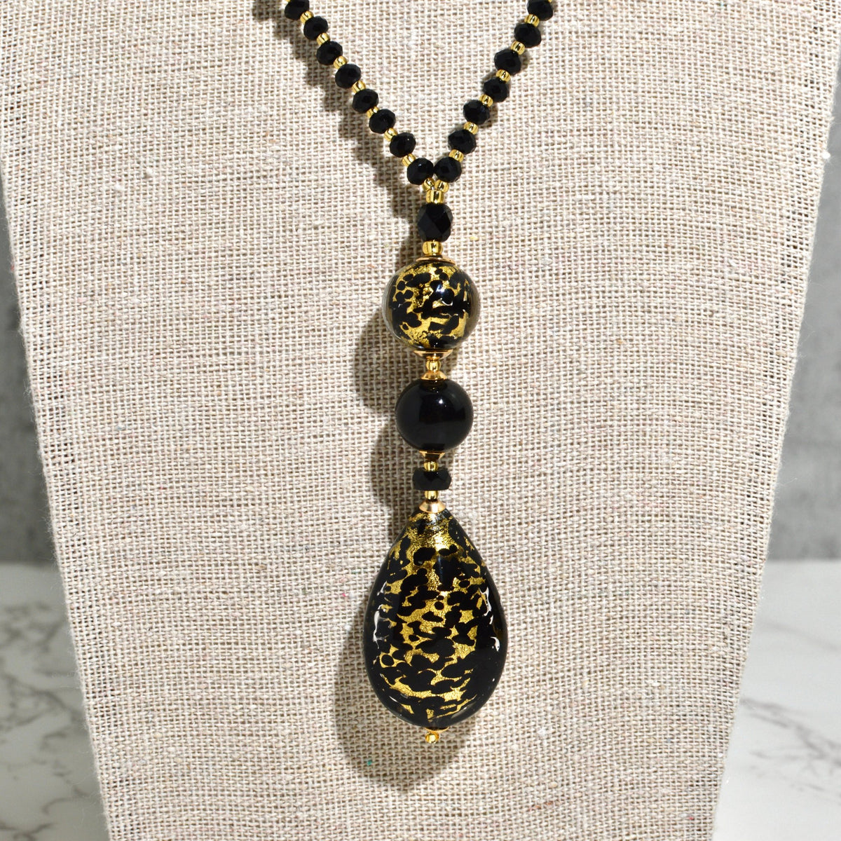 Murano Glass Notte Black &amp; Round Bead Necklace