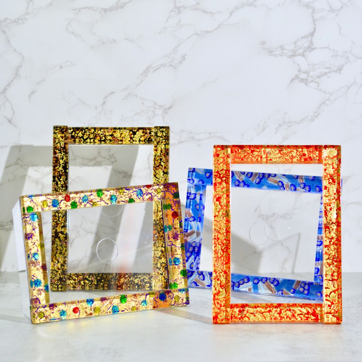 Gold &amp; multi dots Murano Glass 5&quot; x 7&quot; Photo Frame, Made in Italy - My Italian Decor