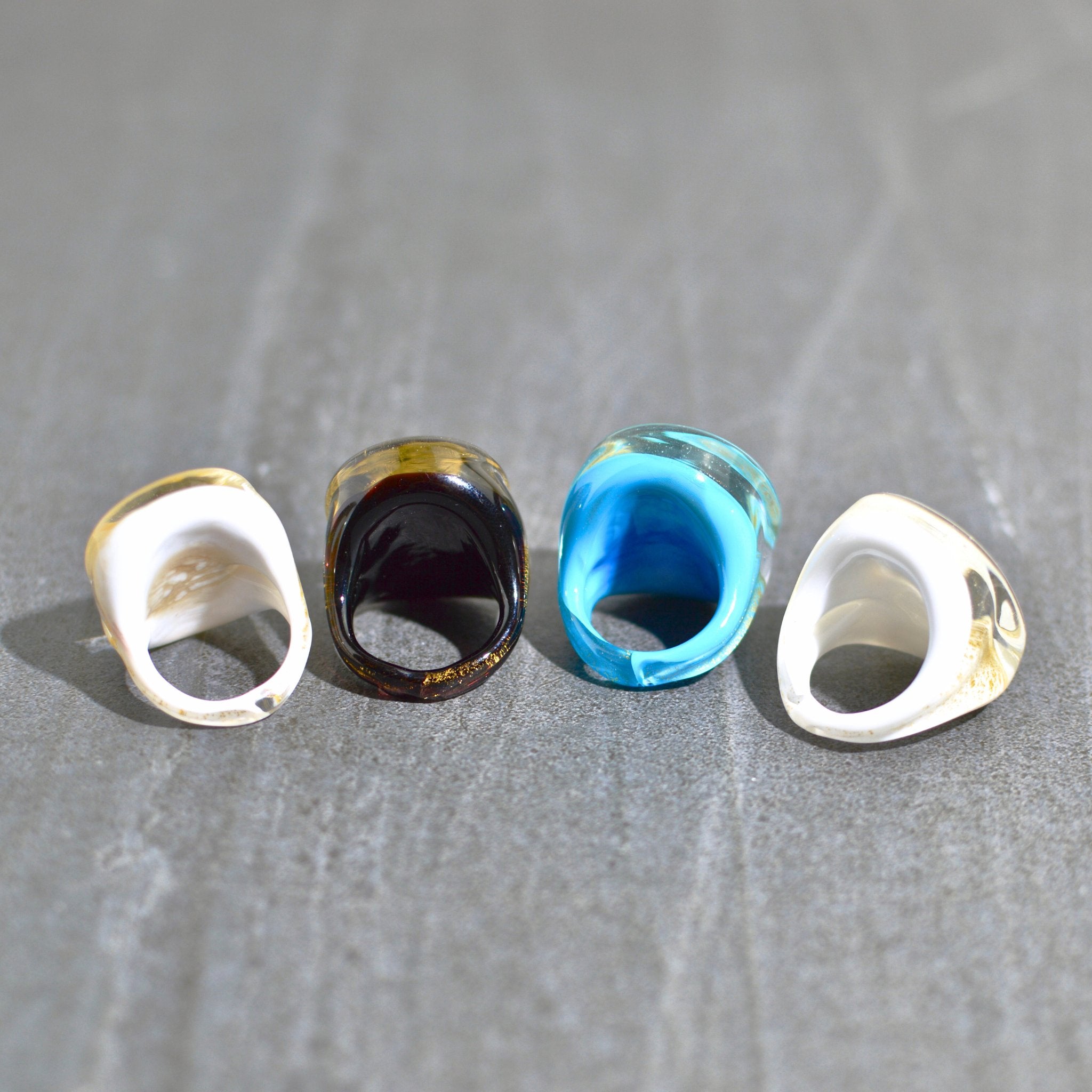 Check Glass Rings Murano Glass Ovale Large Statement Rings, 24 karat gold