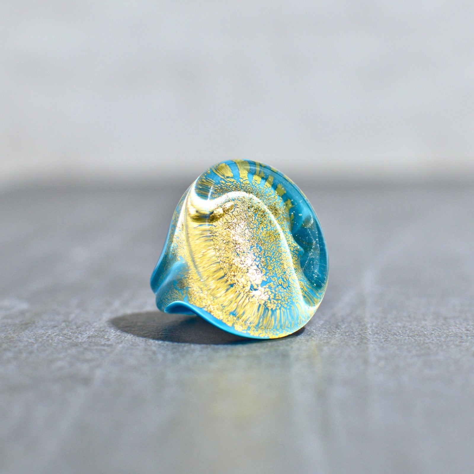 Colorful Murano Glass Ovale Large Statement Ring with 24-karat gold accents, showcasing vibrant handmade design.