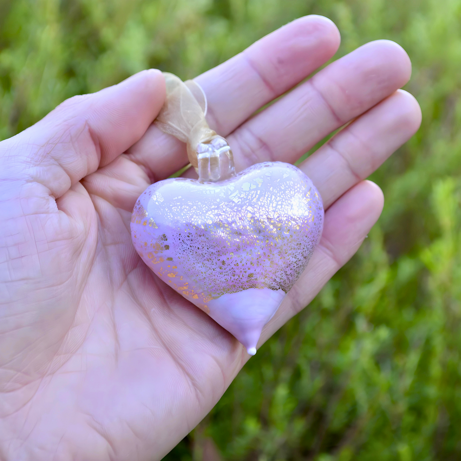 Colorful Murano glass small heart ornament, handmade in Italy, perfect as a holiday decoration.