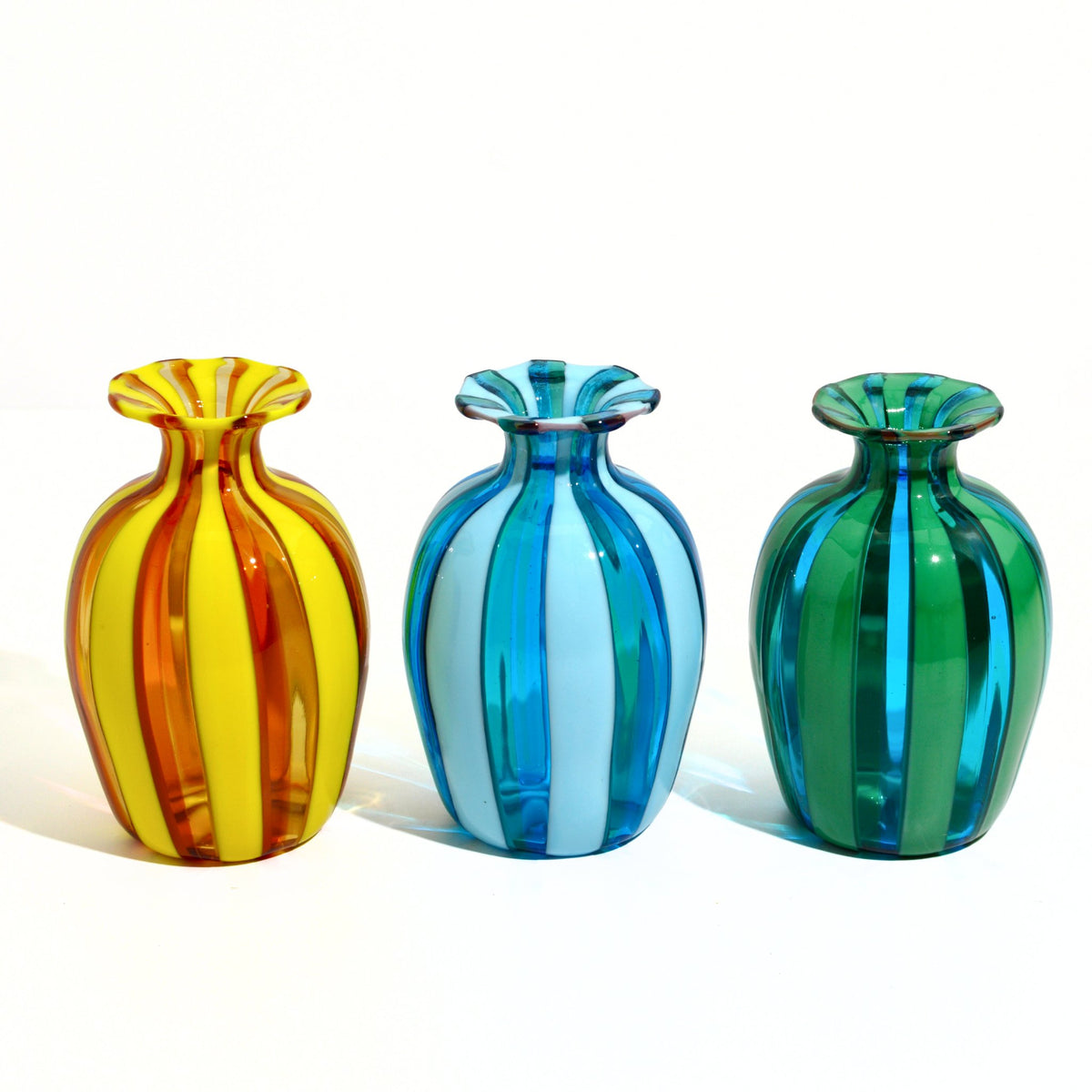 Murano Glass Stiletto Vase, Small Striped Vase, Made in Italy