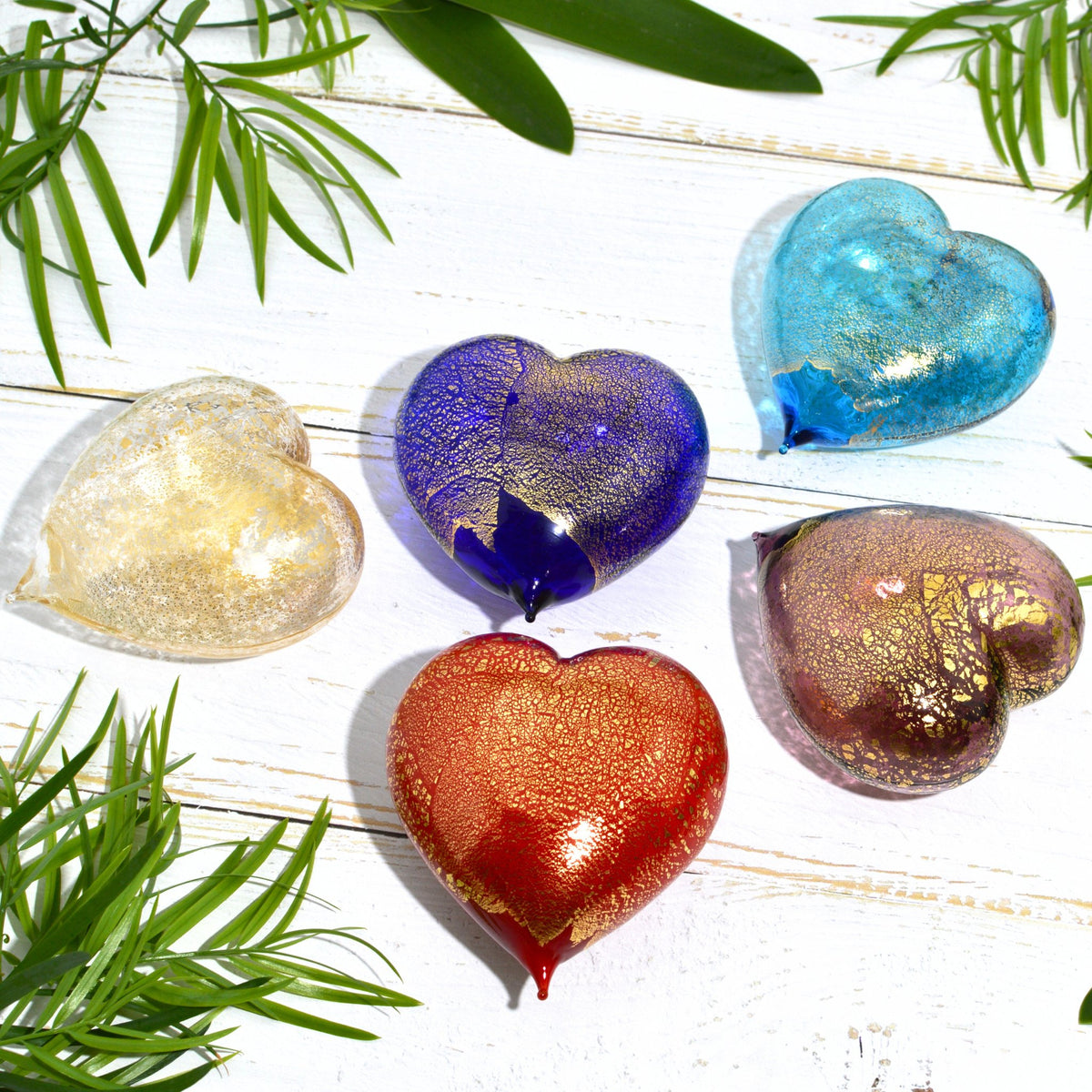 Murano Glass Heart with 24 karat gold, Choice of colors, Made in Italy