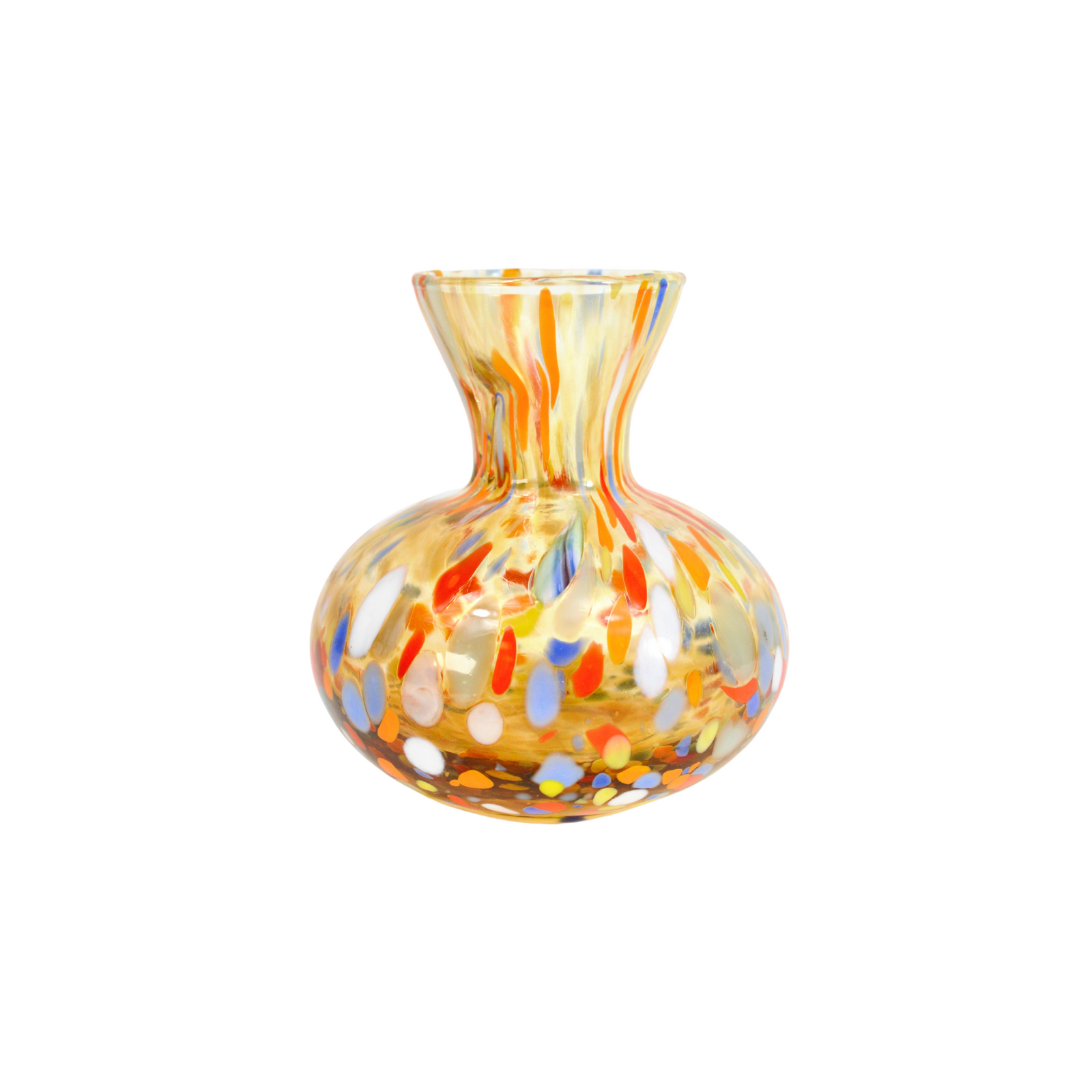 Murano glass tulip-shaped squat vase with Millefiori accents, crafted in Italy by MyItalianDecor.