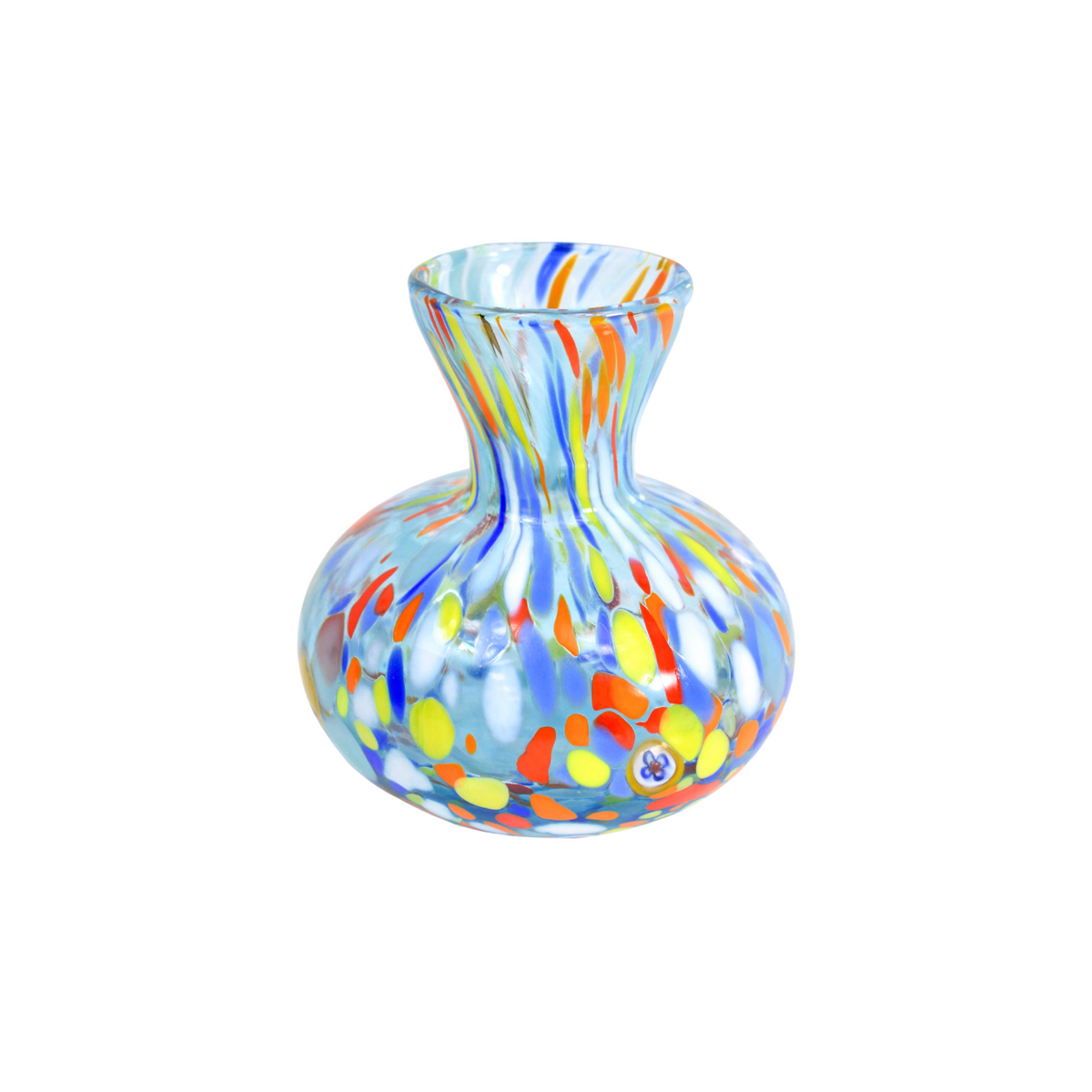 Tulip Squat Glass Vase with Millefiori Accents, Made In Italy - My Italian Decor