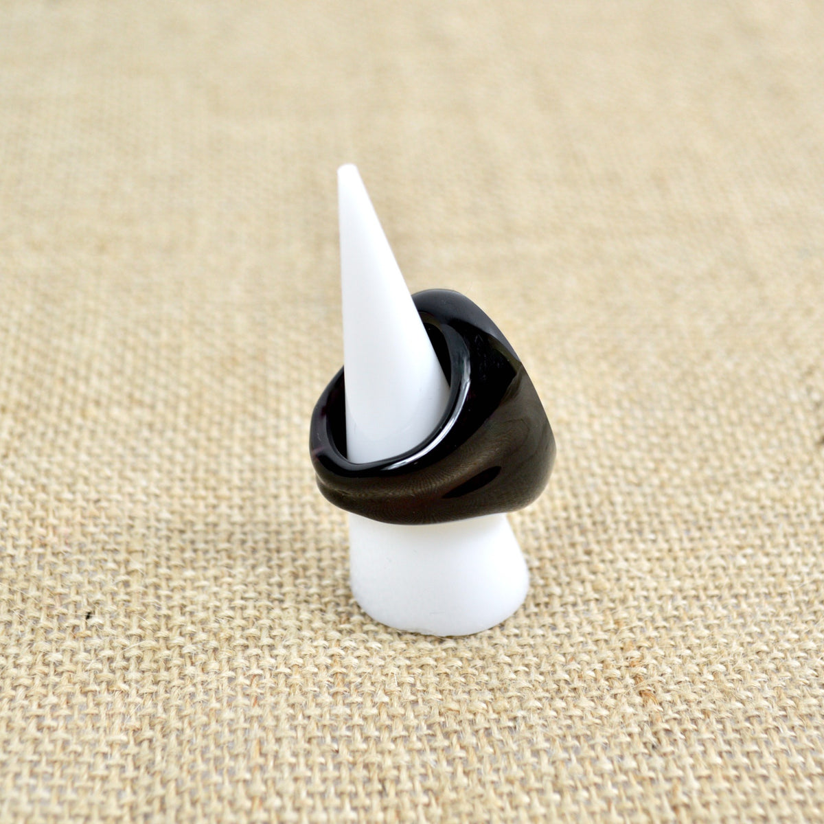 Murano Glass Statement Ring, Black &amp; Taupe, Handcrafted In Italy - My Italian Decor