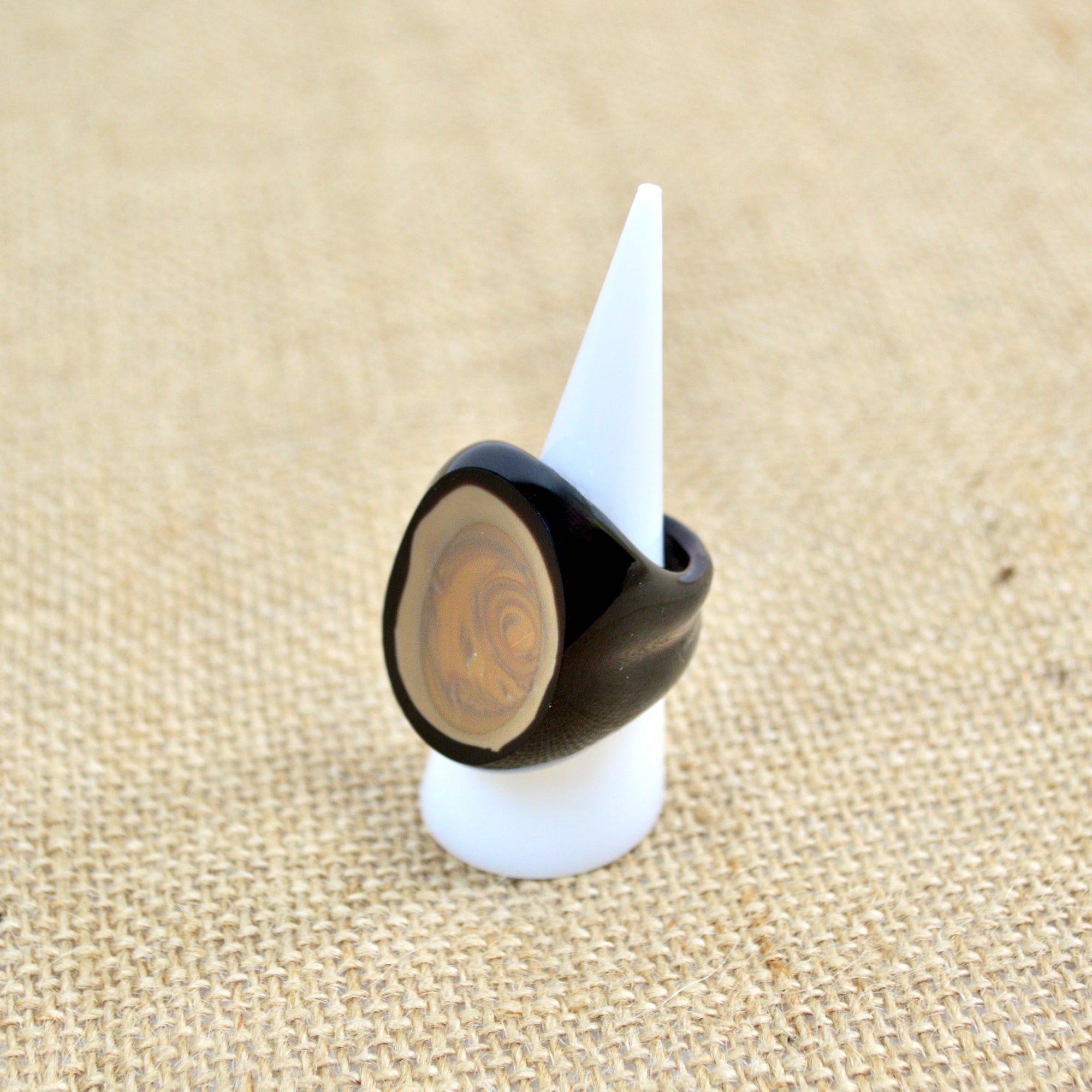 Murano Glass Statement Ring, Black & Taupe, Handcrafted In Italy - My Italian Decor