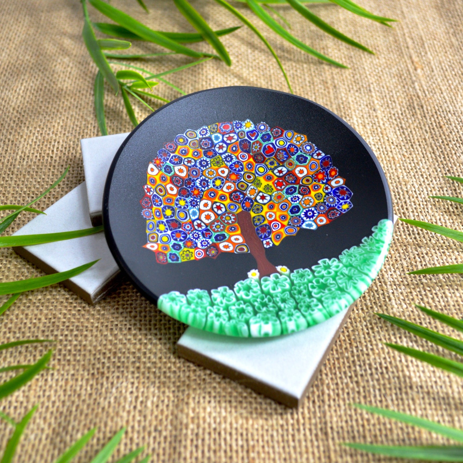 Millefiori Tree of Life Round Decorative Dish, 4.5", Handmade In Murano, Italy - My Italian Decor