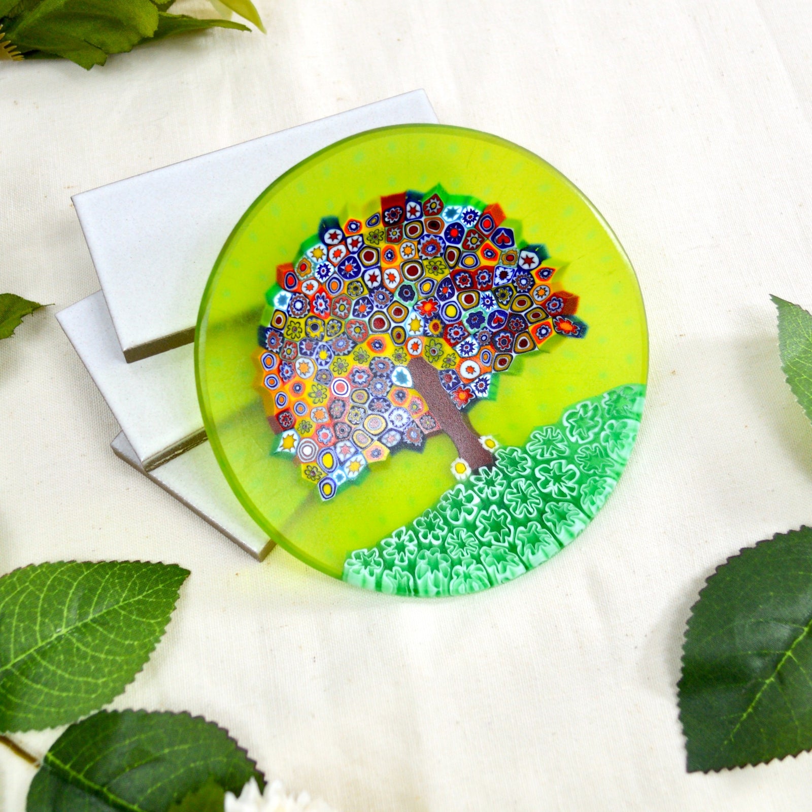 Millefiori Tree of Life Round Decorative Dish, 4.5", Handmade In Murano, Italy - My Italian Decor