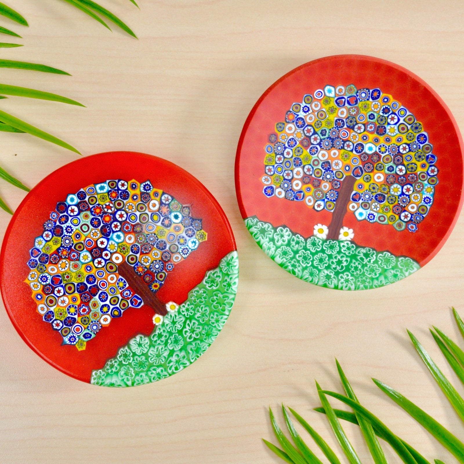 Millefiori Tree of Life Round Decorative Dish, 4.5", Handmade In Murano, Italy - My Italian Decor