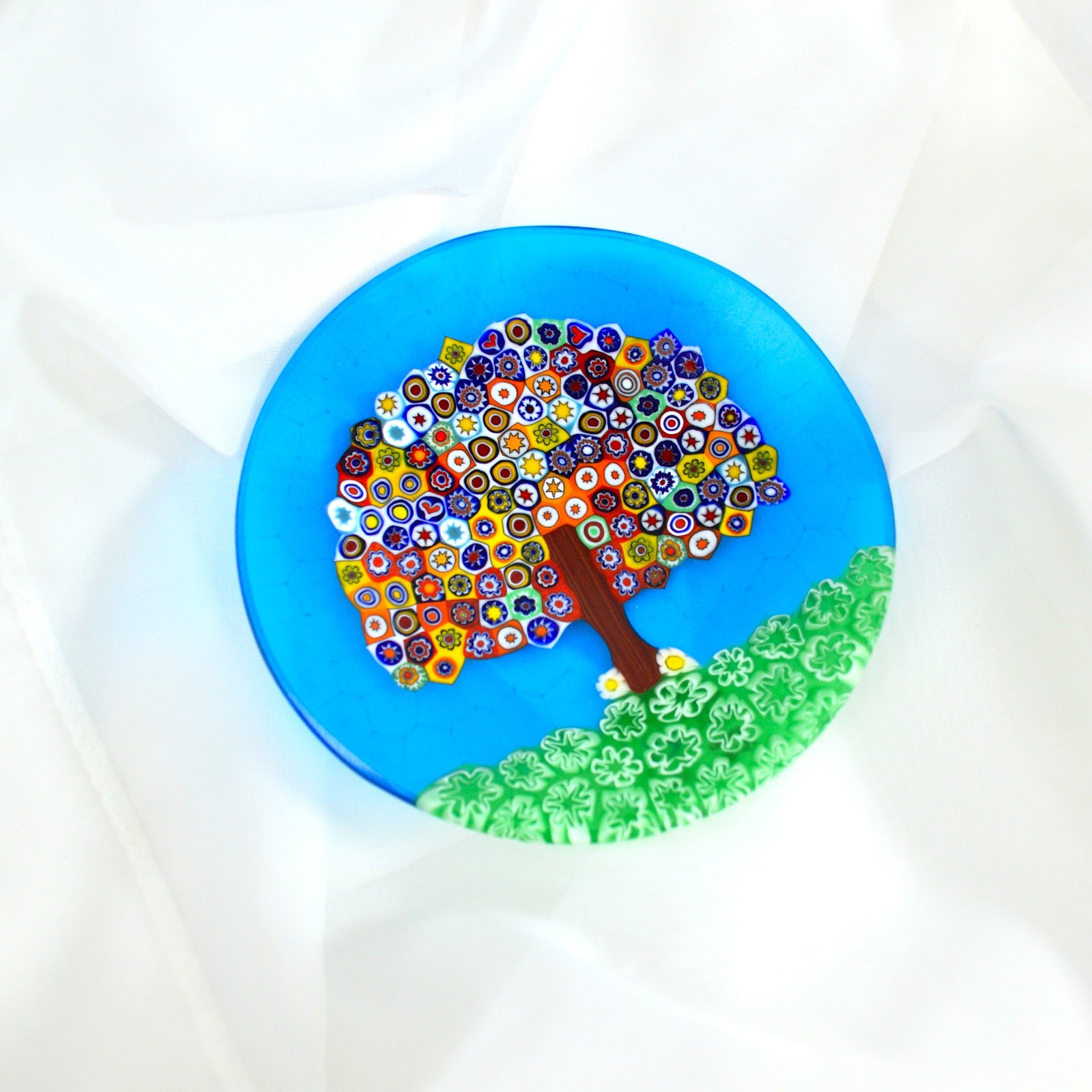 Millefiori Tree of Life Round Decorative Dish, 4.5", Handmade In Murano, Italy - My Italian Decor