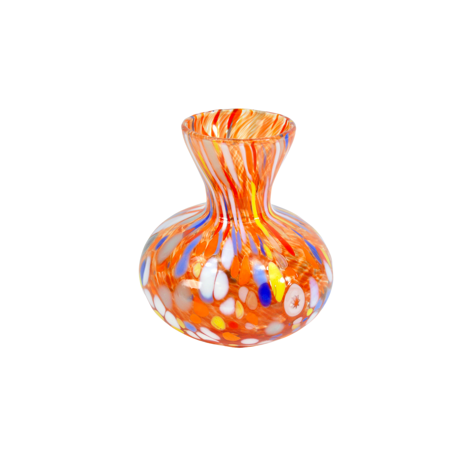 Murano glass tulip-shaped squat vase with Millefiori accents, crafted in Italy by MyItalianDecor.