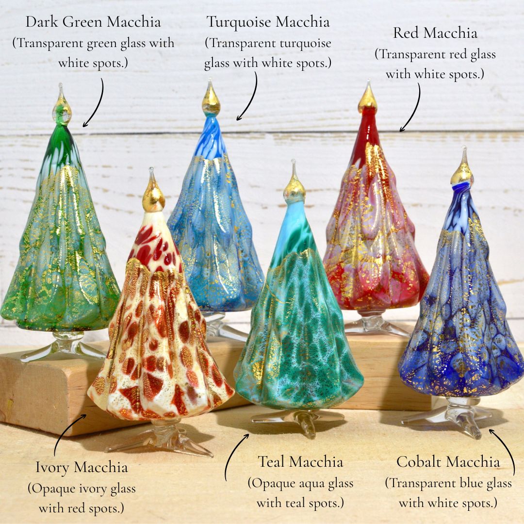Murano Blown Glass Macchia Christmas Tree, Handmade, 24k Gold