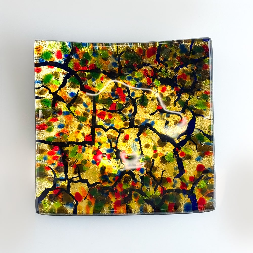 Square Decorative Dish - Murano Glass Multicolor Art Glass