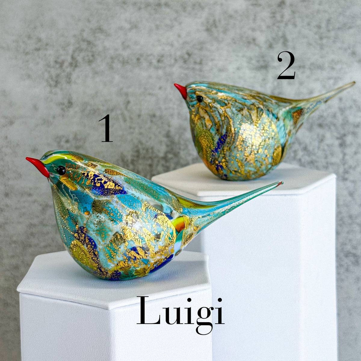 Murano Glass Hand Blown Chirpie Bird - Luigi, Green, Blue Teal