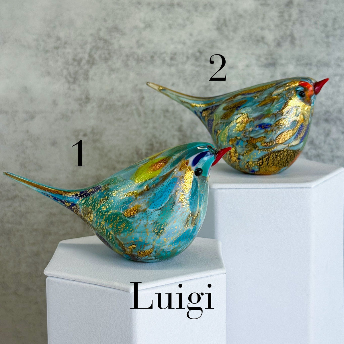 Murano Glass Hand Blown Chirpie Bird - Luigi, Green, Blue Teal