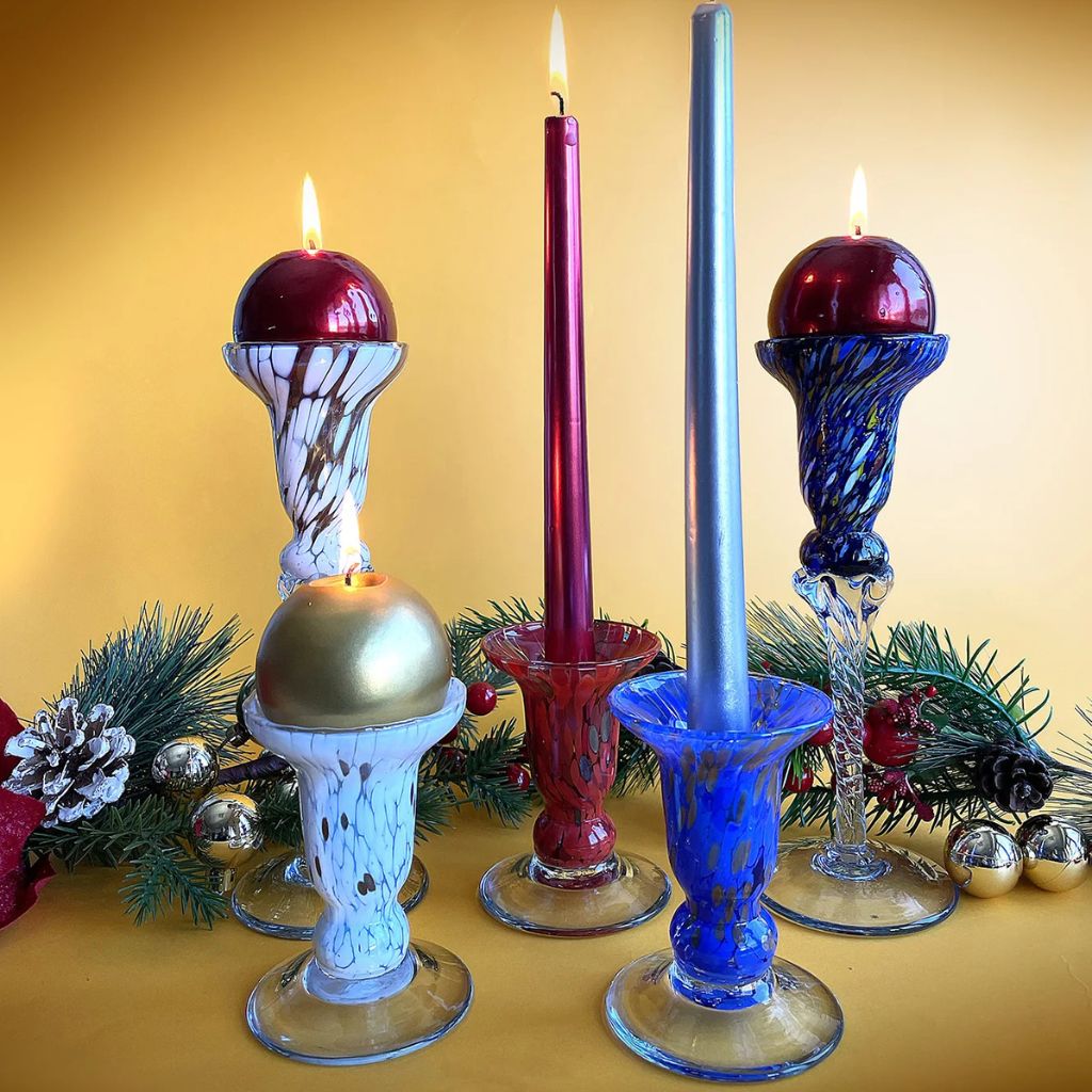 Set of 2 Candlestick Holders - Red and Avventurina