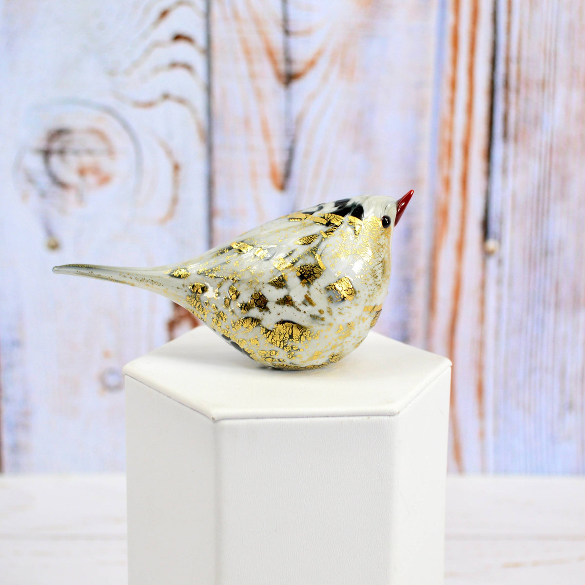 Murano Blown Glass Chirpie Bird, Nando, Black and White, Made in Italy - My Italian Decor