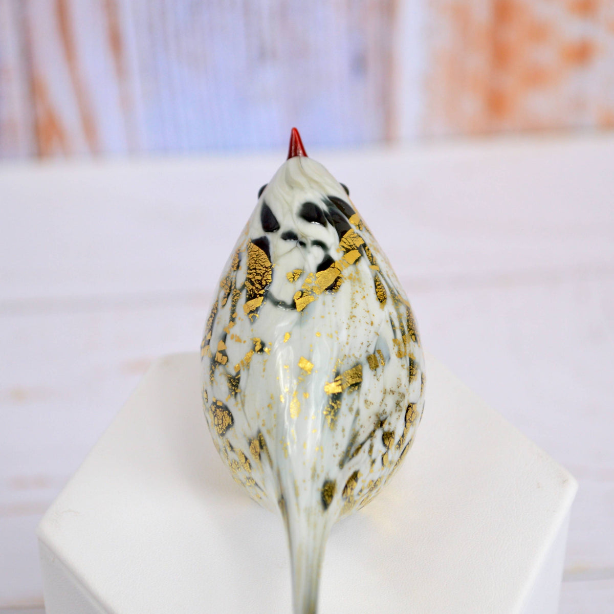 Murano Blown Glass Chirpie Bird, Nando, Black and White, Made in Italy - My Italian Decor