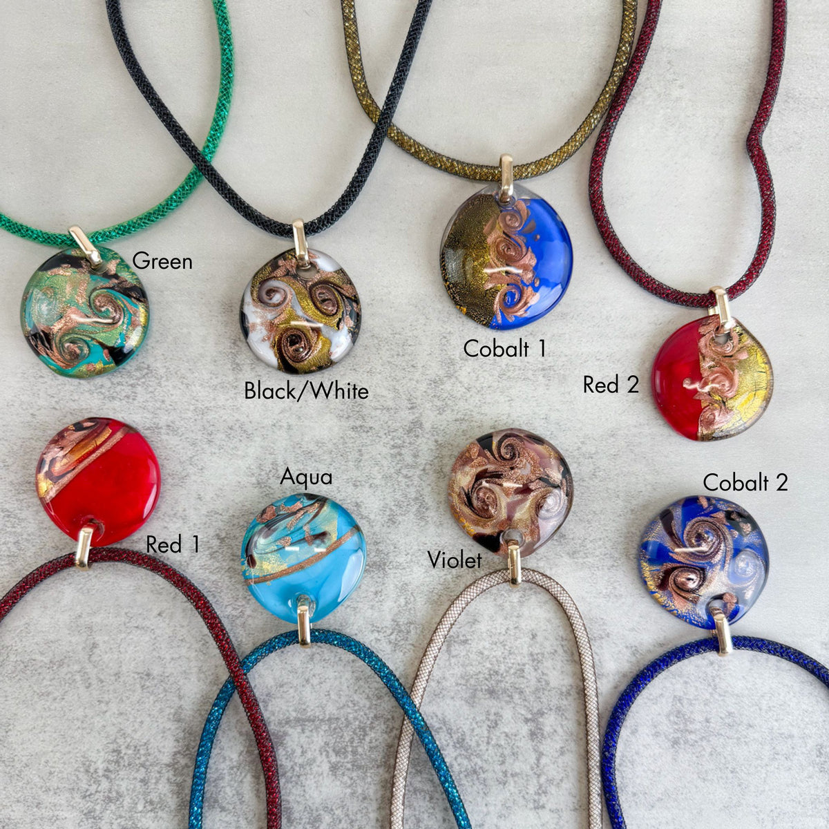 Italian Murano Glass Large Round Pendant Rialto Necklace