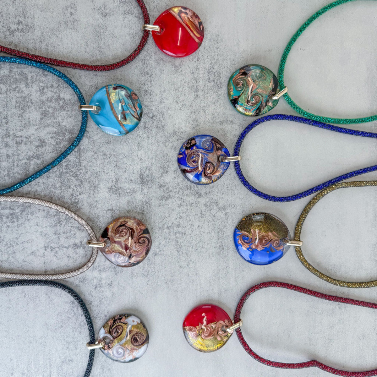 Italian Murano Glass Large Round Pendant Rialto Necklace