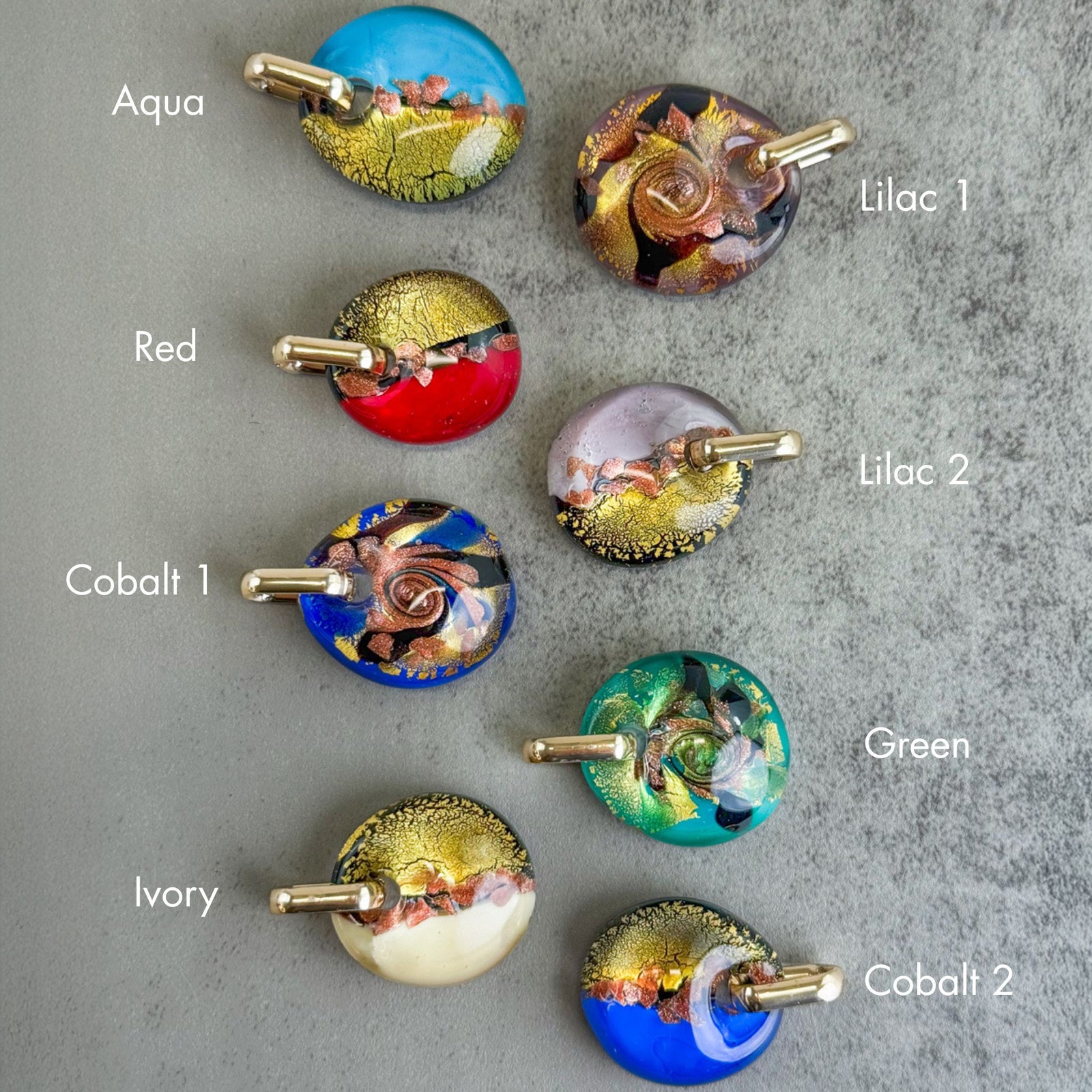 Small round Murano glass pendant from the Rialto necklace, featuring colorful Italian charms and intricate craftsmanship.