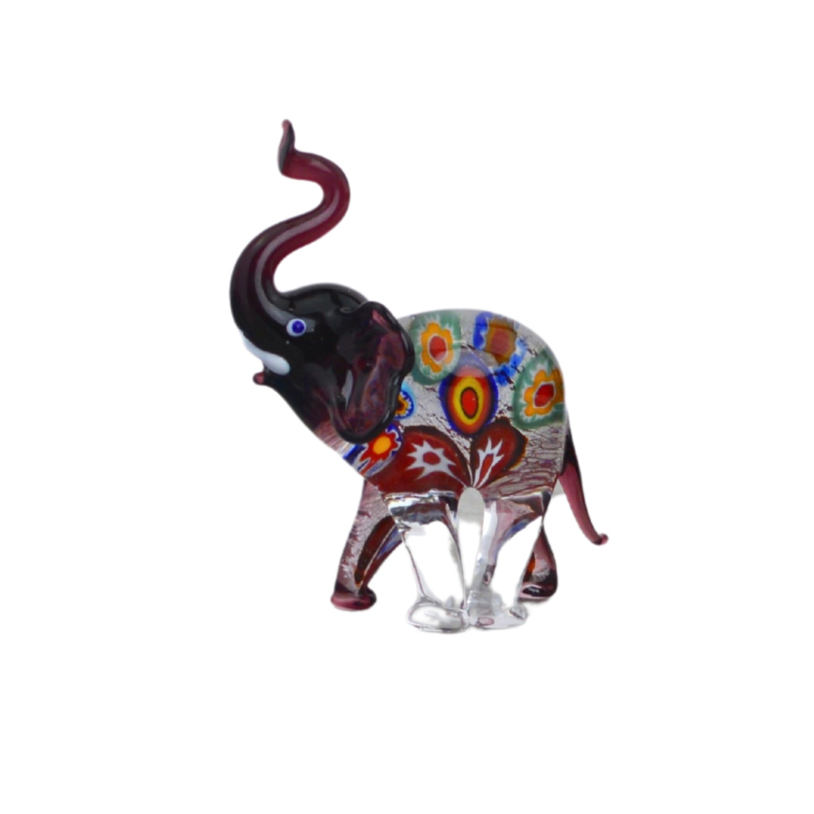 Lamp-worked Glass Elephant Figurine, Millefiori, Made in Italy - My Italian Decor