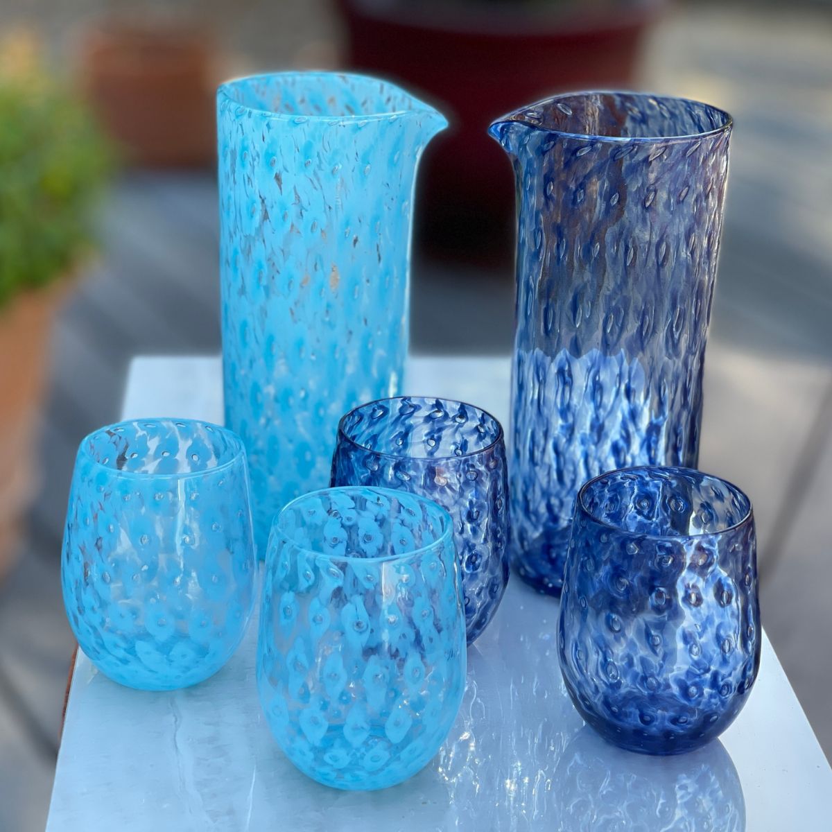 Nebbia Murano Glasses Carafe Set, Sky Blue, Bullicante Glass - My Italian Decor