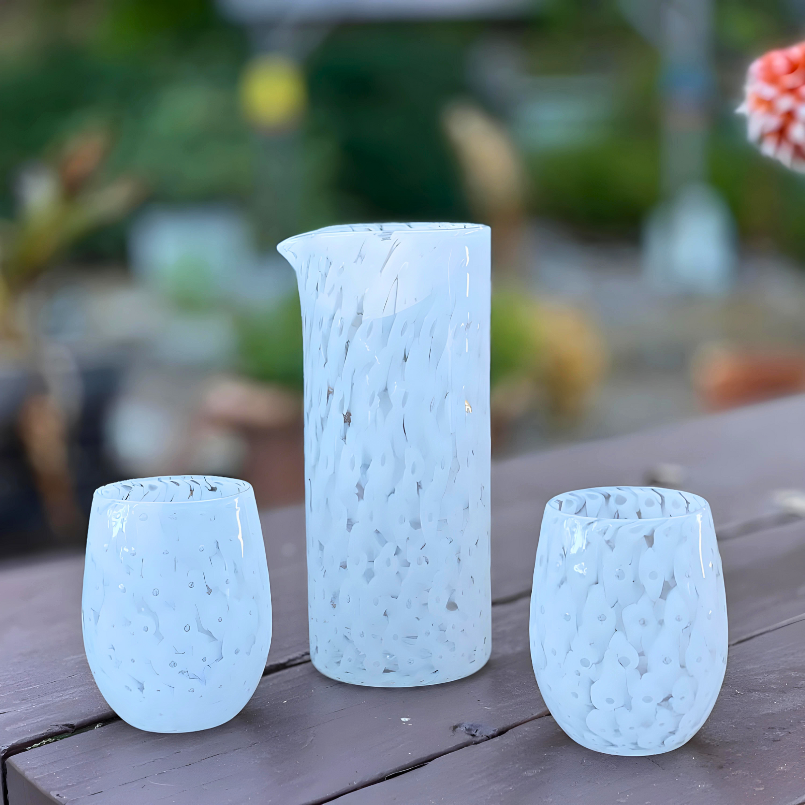 Nebbia Murano Glasses, Carafe, White Bullicante Glass - My Italian Decor