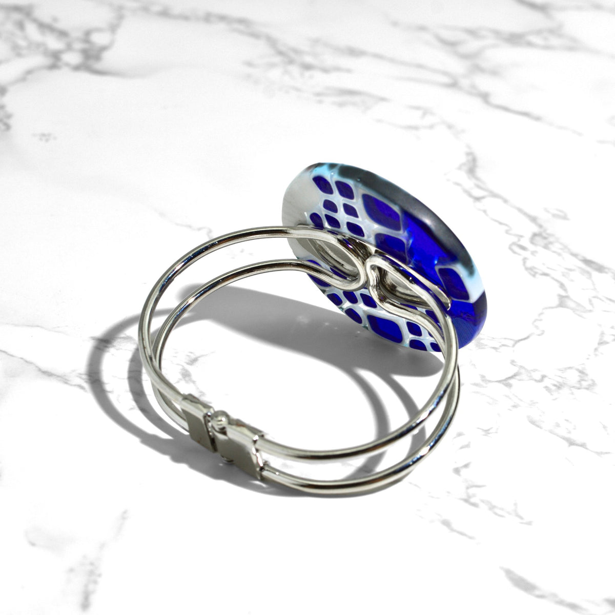 Murano Glass Mosaic Statement Cobalt Blue Cuff Bracelet