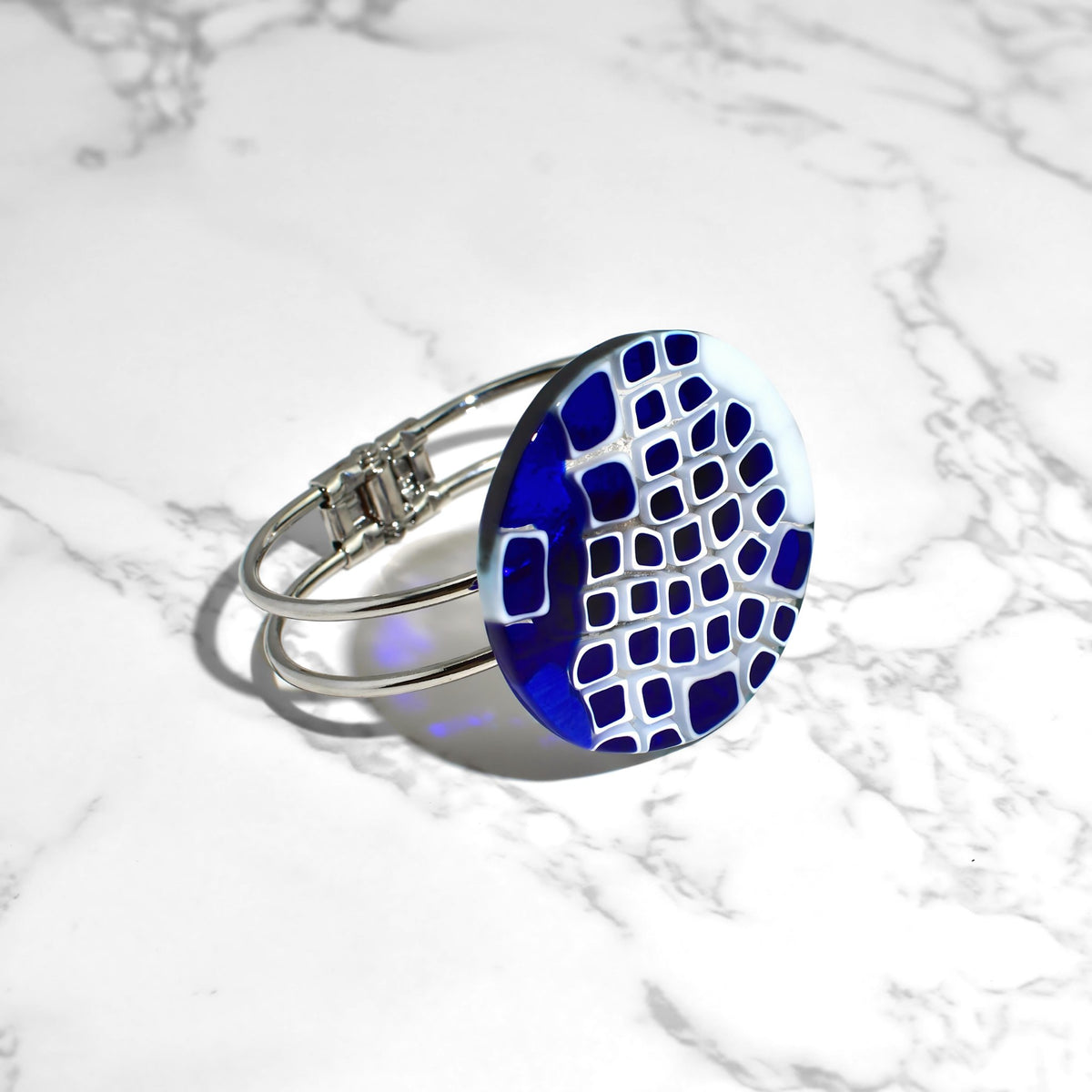 Murano Glass Mosaic Statement Cobalt Blue Cuff Bracelet