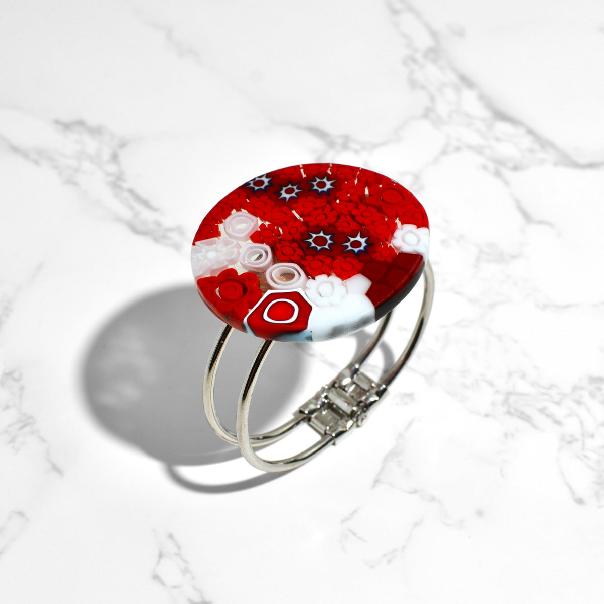 Murano Glass Mosaic Statement Red Cuff Bracelet