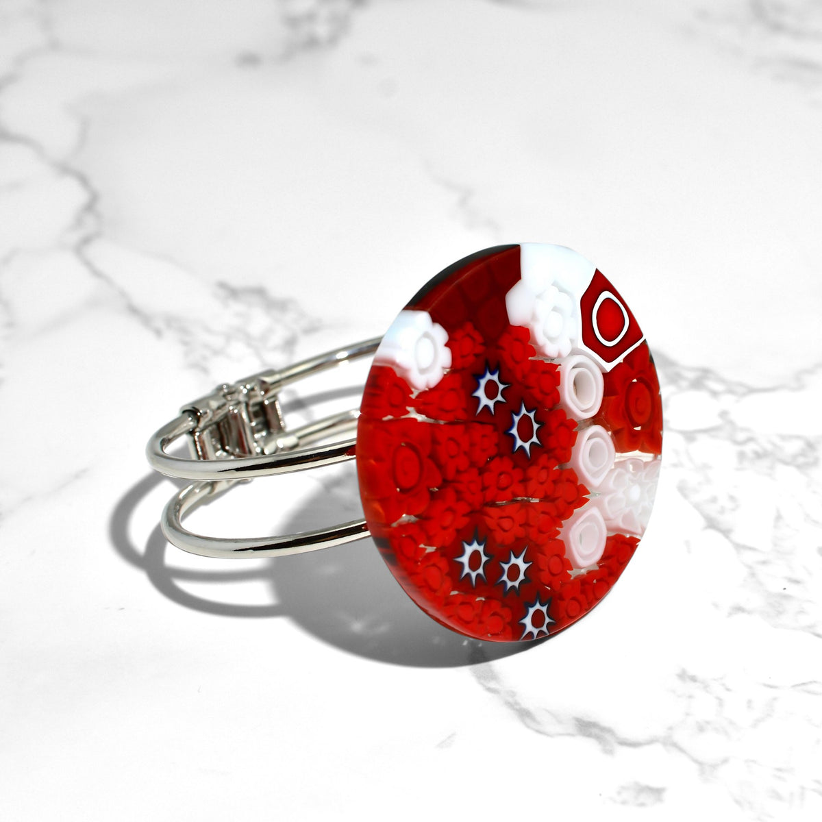 Murano Glass Mosaic Statement Red Cuff Bracelet